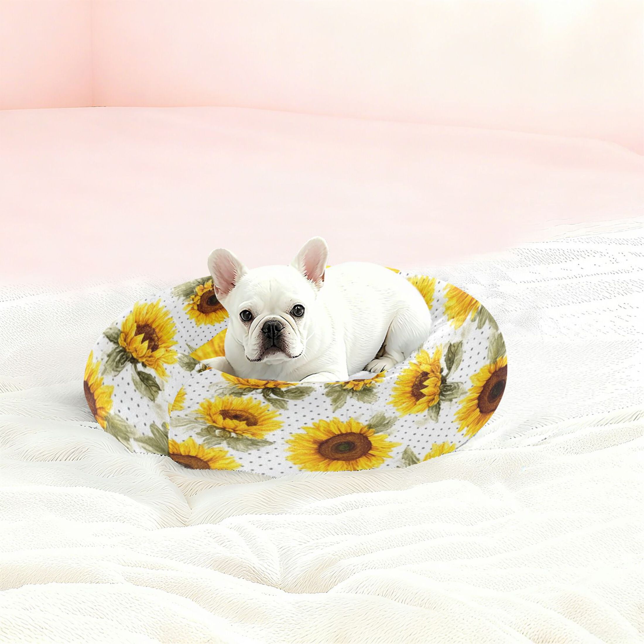 Iauyy Pet Couch Donut Cat Bed for Indoor Cats/Small Dogs Washable & Machine with Non-slip Bottom Calming Cat Furniture, A Charming Sea Of Flowers (M)