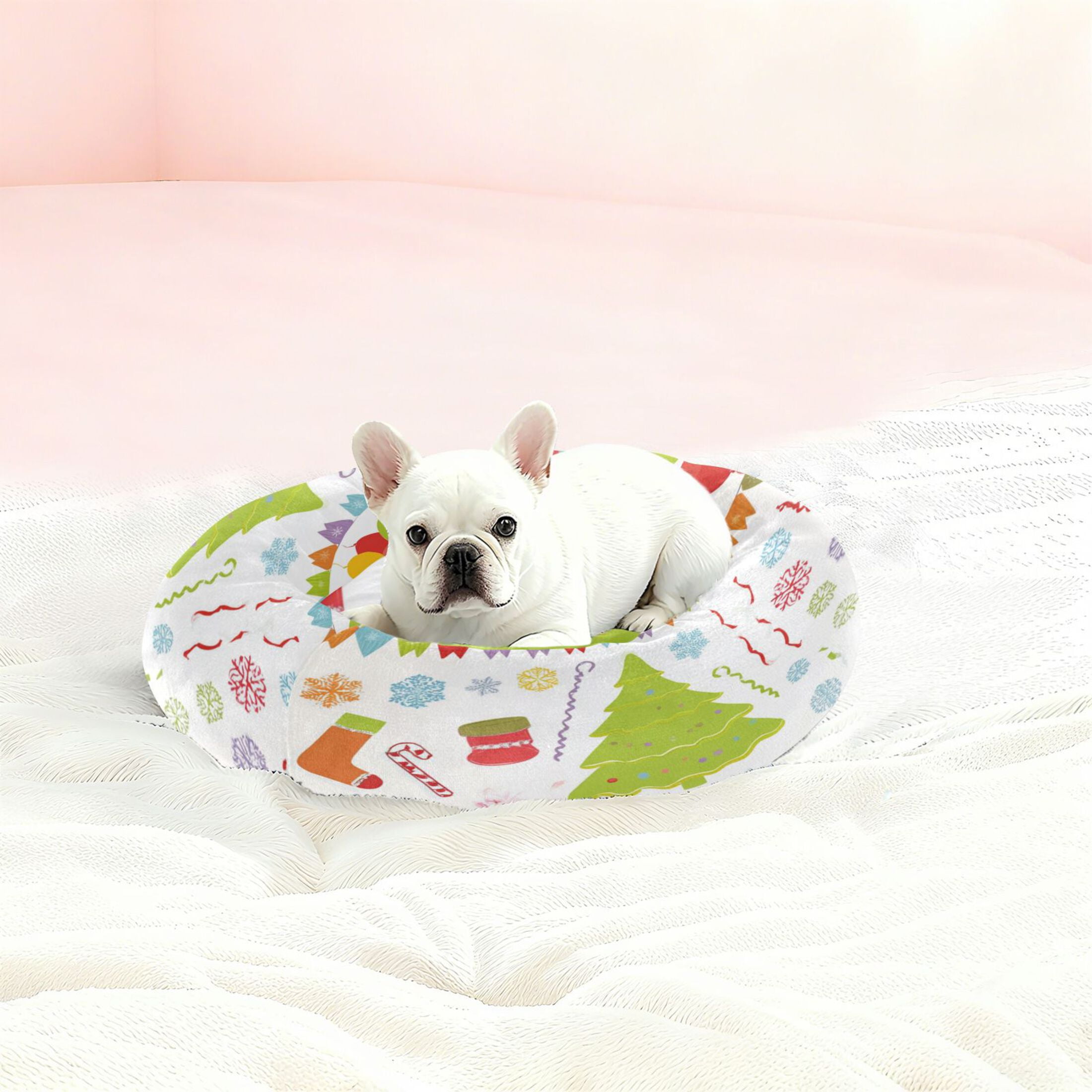 Iauyy Pet Couch Donut Cat Bed for Indoor Cats/Small Dogs Washable & Machine with Non-slip Bottom Calming Cat Furniture, A Flags Wreaths (M)