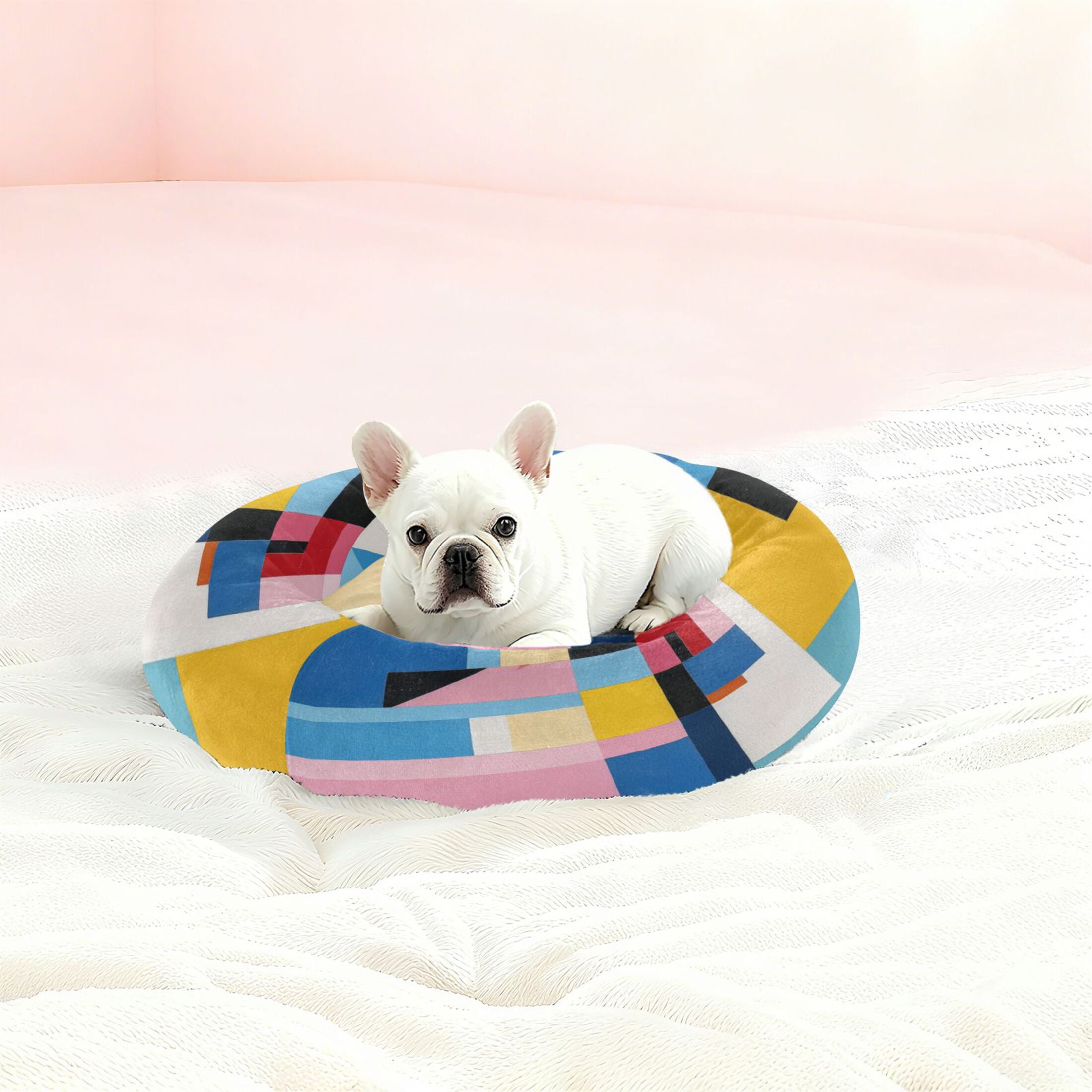 Iauyy Pet Couch Donut Cat Bed for Indoor Cats/Small Dogs Washable & Machine with Non-slip Bottom Calming Cat Furniture, Abstraction (M)