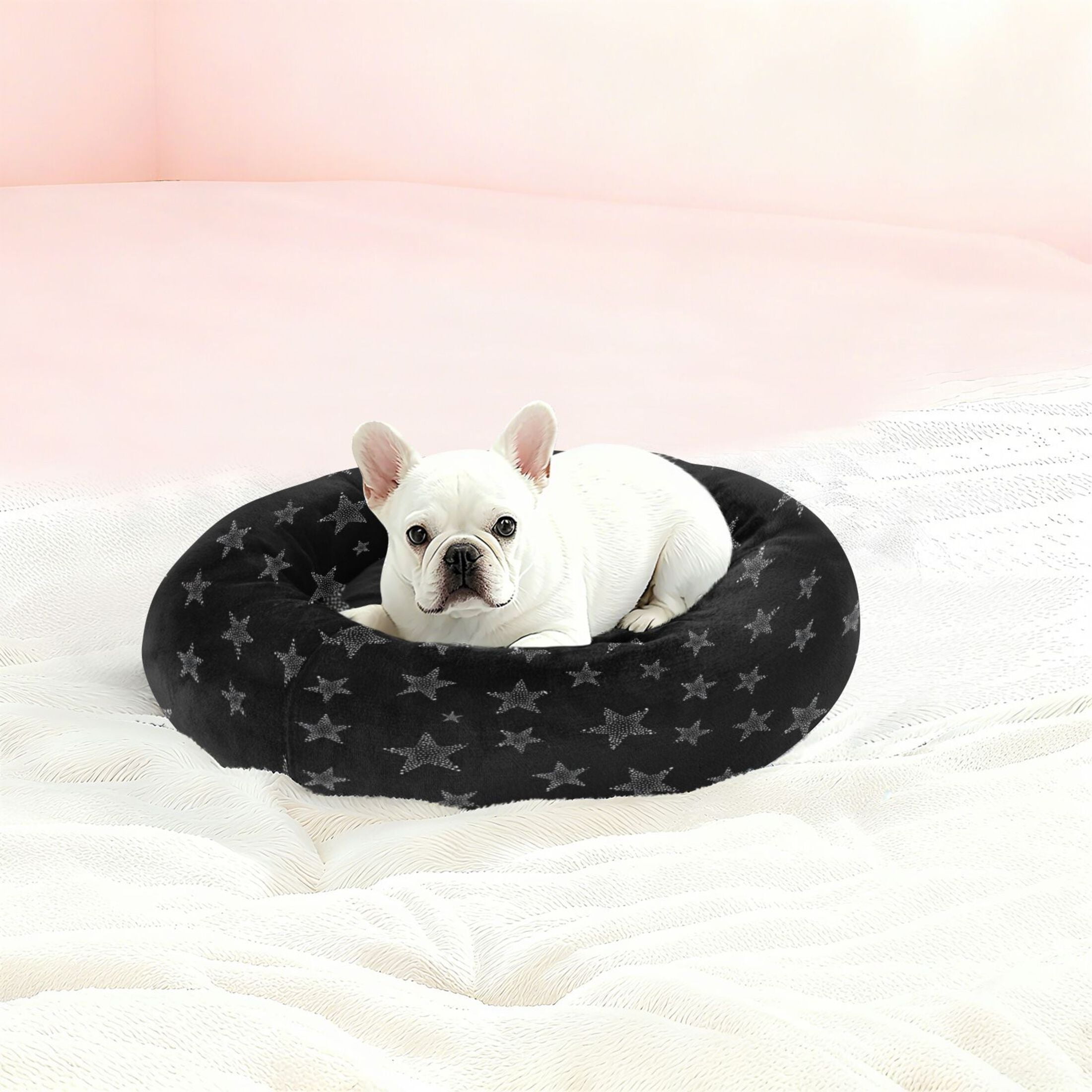 Iauyy Pet Couch Donut Cat Bed for Indoor Cats/Small Dogs Washable & Machine with Non-slip Bottom Calming Cat Furniture, Attractive Stars (XS)