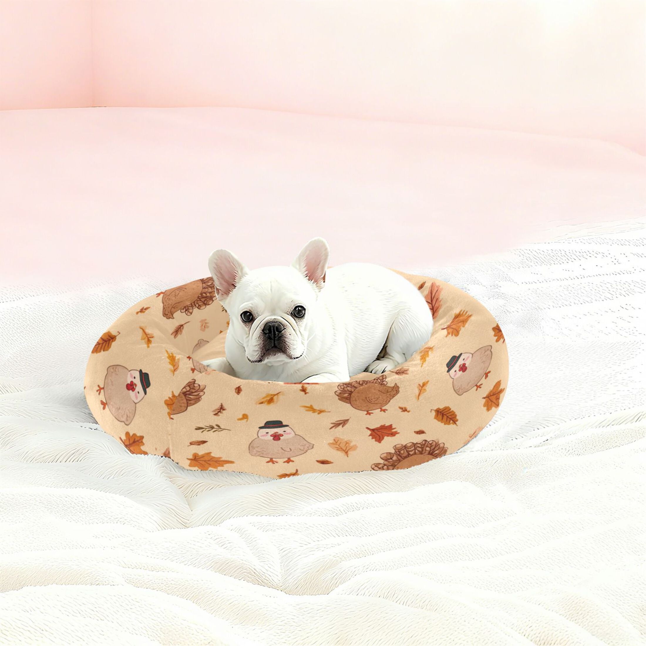 Iauyy Pet Couch Donut Cat Bed for Indoor Cats/Small Dogs Washable & Machine with Non-slip Bottom Calming Cat Furniture, Autumn Leaves (M)