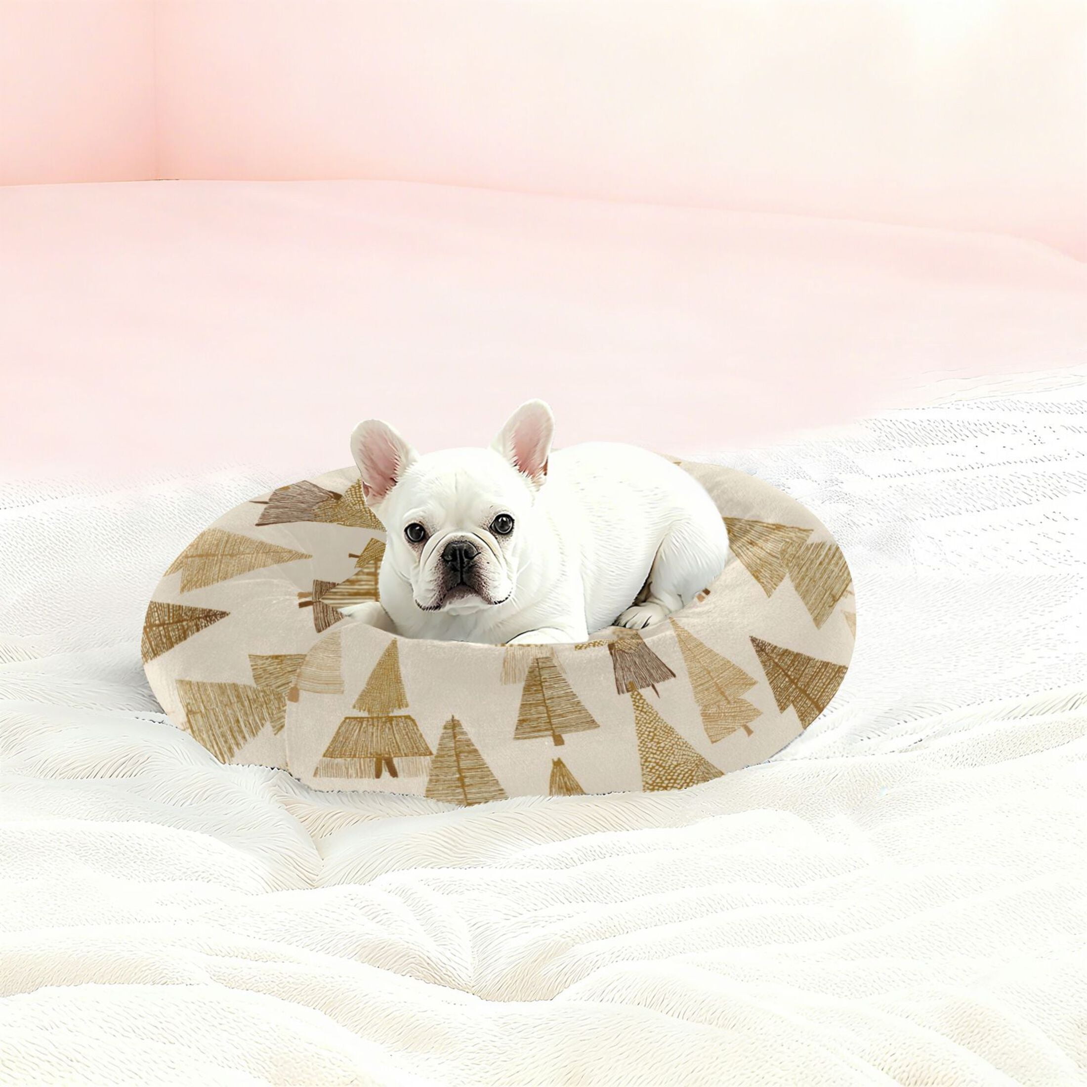 Iauyy Pet Couch Donut Cat Bed for Indoor Cats/Small Dogs Washable & Machine with Non-slip Bottom Calming Cat Furniture, Beige and Gold (M)