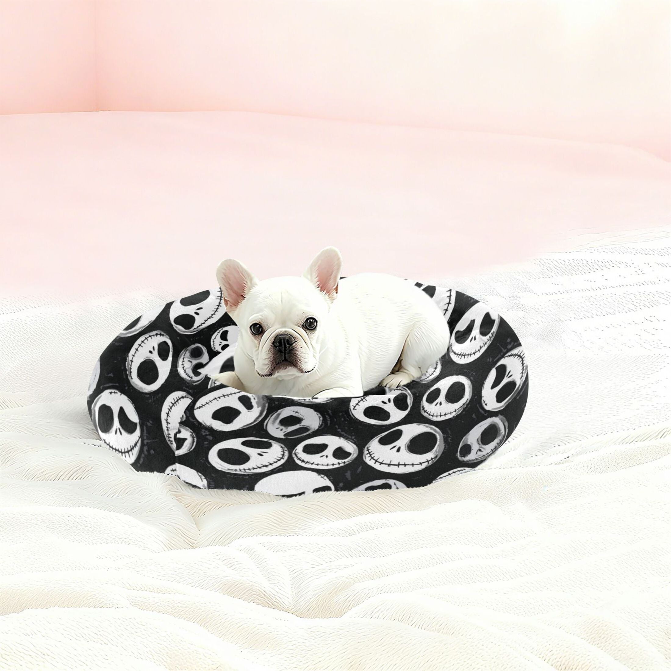 Iauyy Pet Couch Donut Cat Bed for Indoor Cats/Small Dogs Washable & Machine with Non-slip Bottom Calming Cat Furniture, Big Eyes (M)