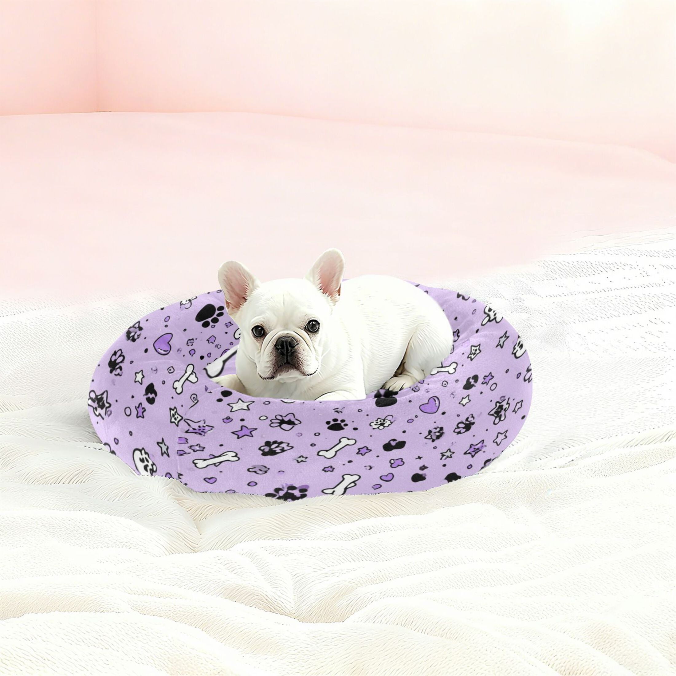 Iauyy Pet Couch Donut Cat Bed for Indoor Cats/Small Dogs Washable & Machine with Non-slip Bottom Calming Cat Furniture, Black Small Dots (M)