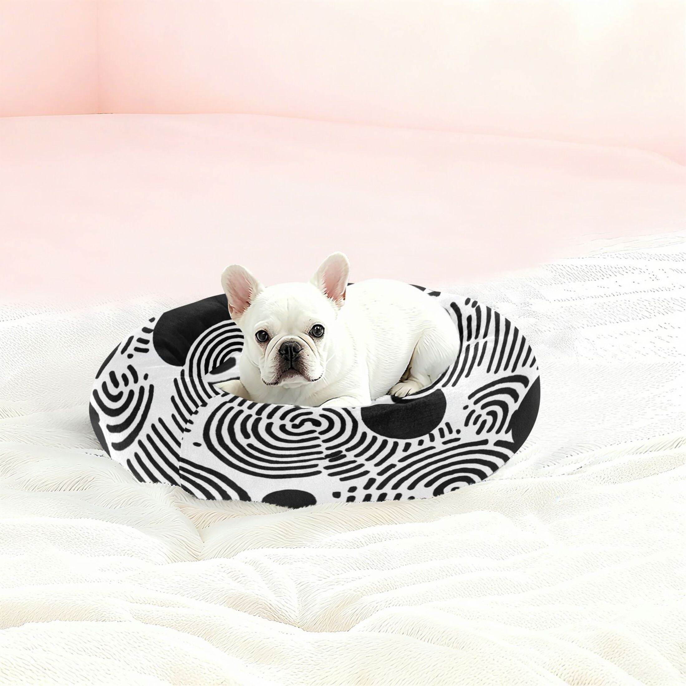 Iauyy Pet Couch Donut Cat Bed for Indoor Cats/Small Dogs Washable & Machine with Non-slip Bottom Calming Cat Furniture, Black and White Circles (M)