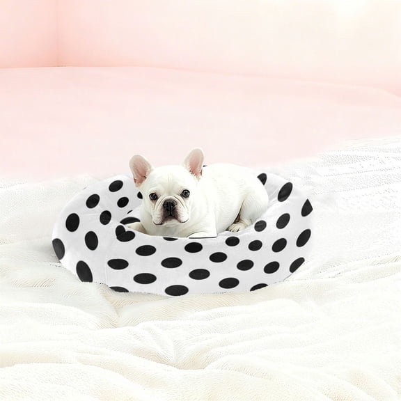Iauyy Pet Couch Donut Cat Bed for Indoor Cats/Small Dogs Washable & Machine with Non-slip Bottom Calming Cat Furniture, Black and White Dot (M)