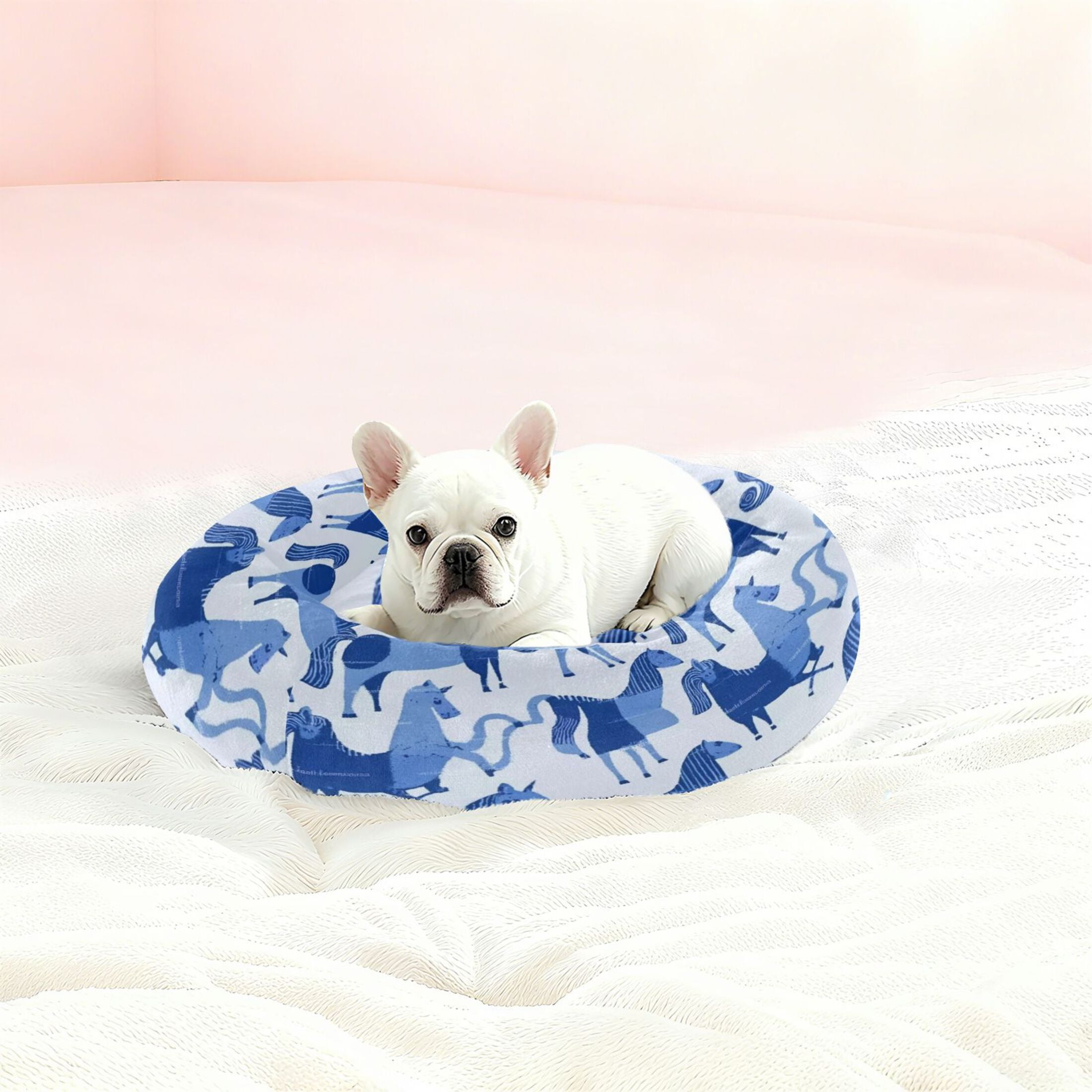 Iauyy Pet Couch Donut Cat Bed for Indoor Cats/Small Dogs Washable & Machine with Non-slip Bottom Calming Cat Furniture, Blue-toned Horse (S)