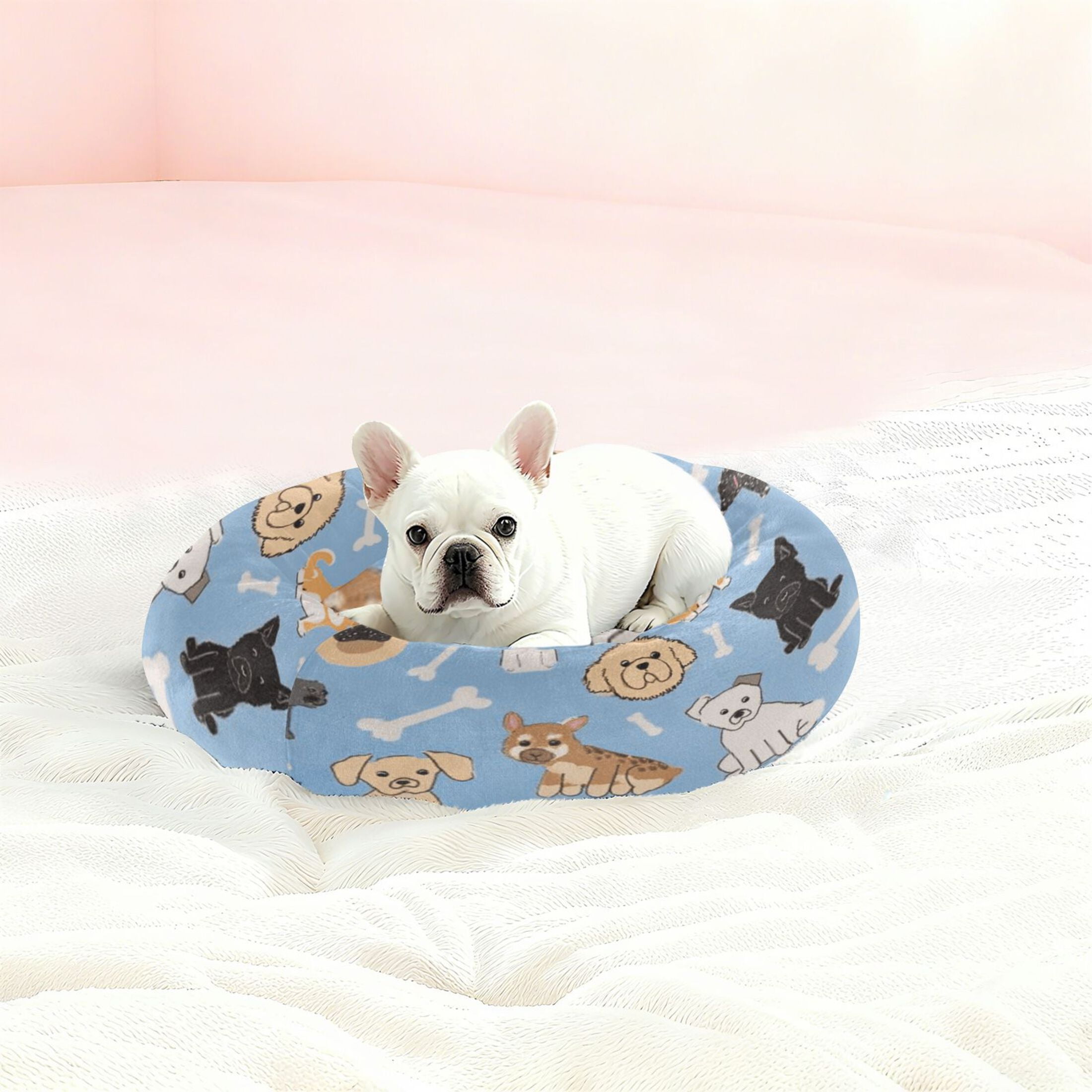 Iauyy Pet Couch Donut Cat Bed for Indoor Cats/Small Dogs Washable & Machine with Non-slip Bottom Calming Cat Furniture, Bone (M)
