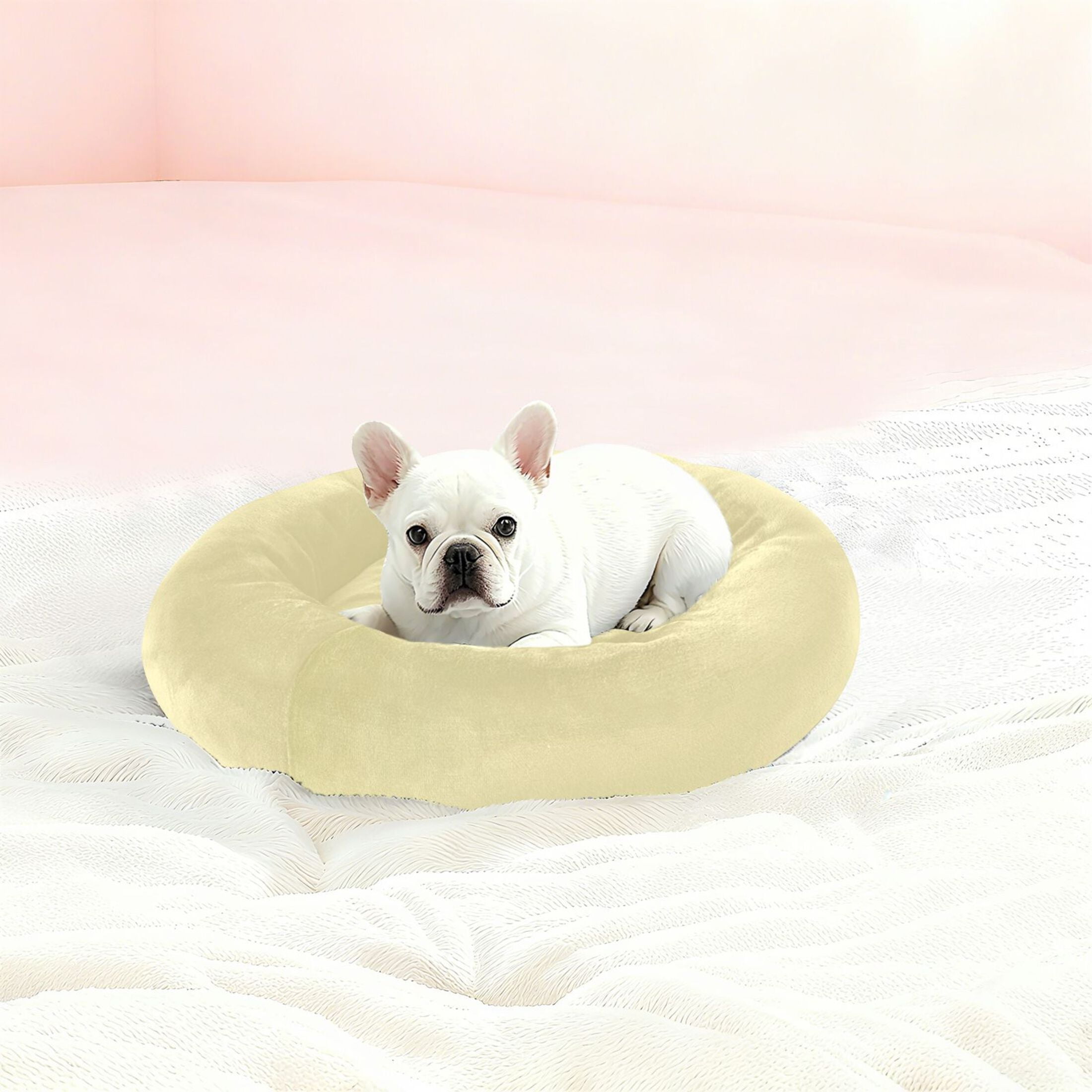 Iauyy Pet Couch Donut Cat Bed for Indoor Cats/Small Dogs Washable & Machine with Non-slip Bottom Calming Cat Furniture, Broad Pale Yellow (M)