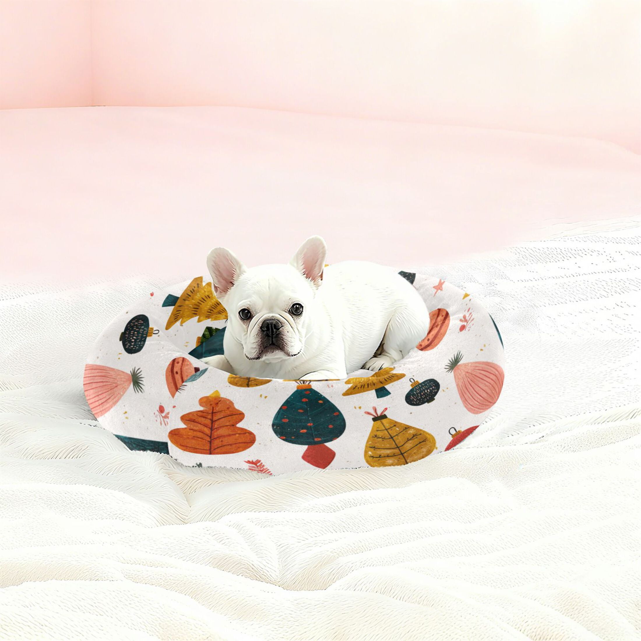 Iauyy Pet Couch Donut Cat Bed for Indoor Cats/Small Dogs Washable & Machine with Non-slip Bottom Calming Cat Furniture, Brushstroke Effect (M)
