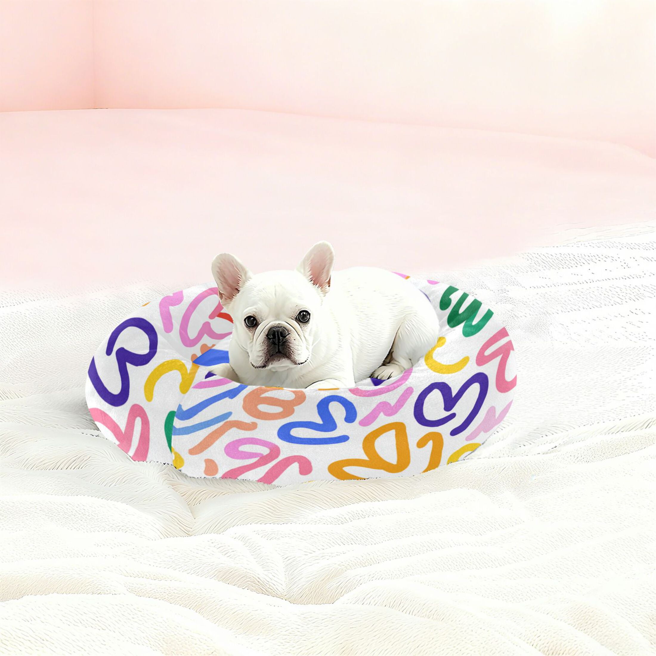 Iauyy Pet Couch Donut Cat Bed for Indoor Cats/Small Dogs Washable & Machine with Non-slip Bottom Calming Cat Furniture, Capture Love (M)