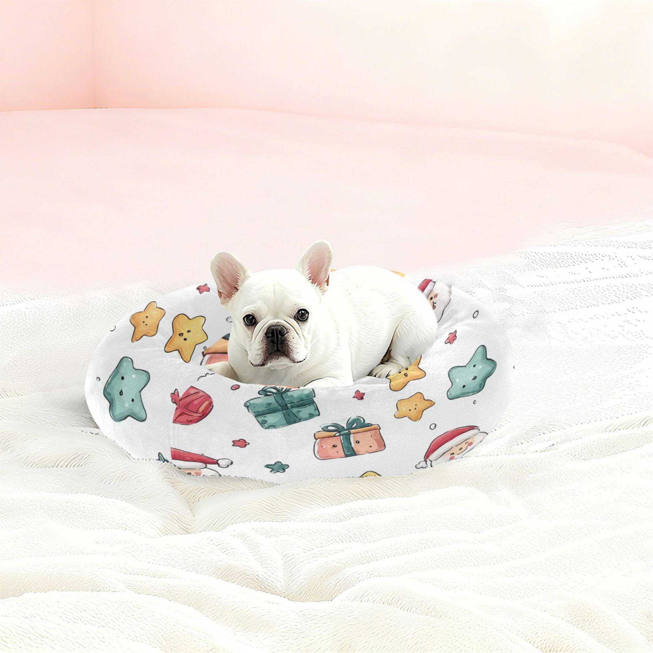 Iauyy Pet Couch Donut Cat Bed for Indoor Cats/Small Dogs Washable & Machine with Non-slip Bottom Calming Cat Furniture, Cartoon Face (M)