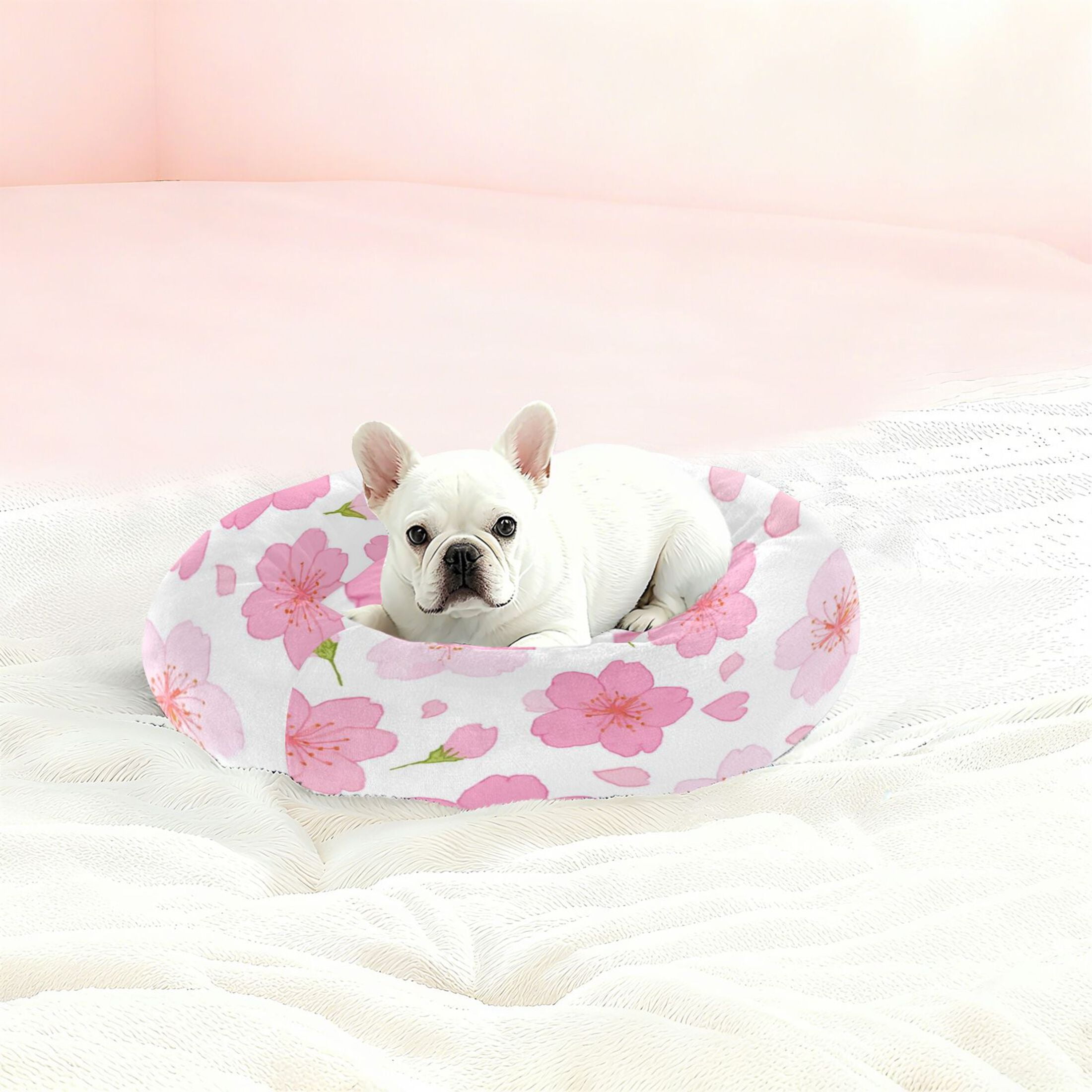 Iauyy Pet Couch Donut Cat Bed for Indoor Cats/Small Dogs Washable & Machine with Non-slip Bottom Calming Cat Furniture, Cherry Blossom Petals (M)