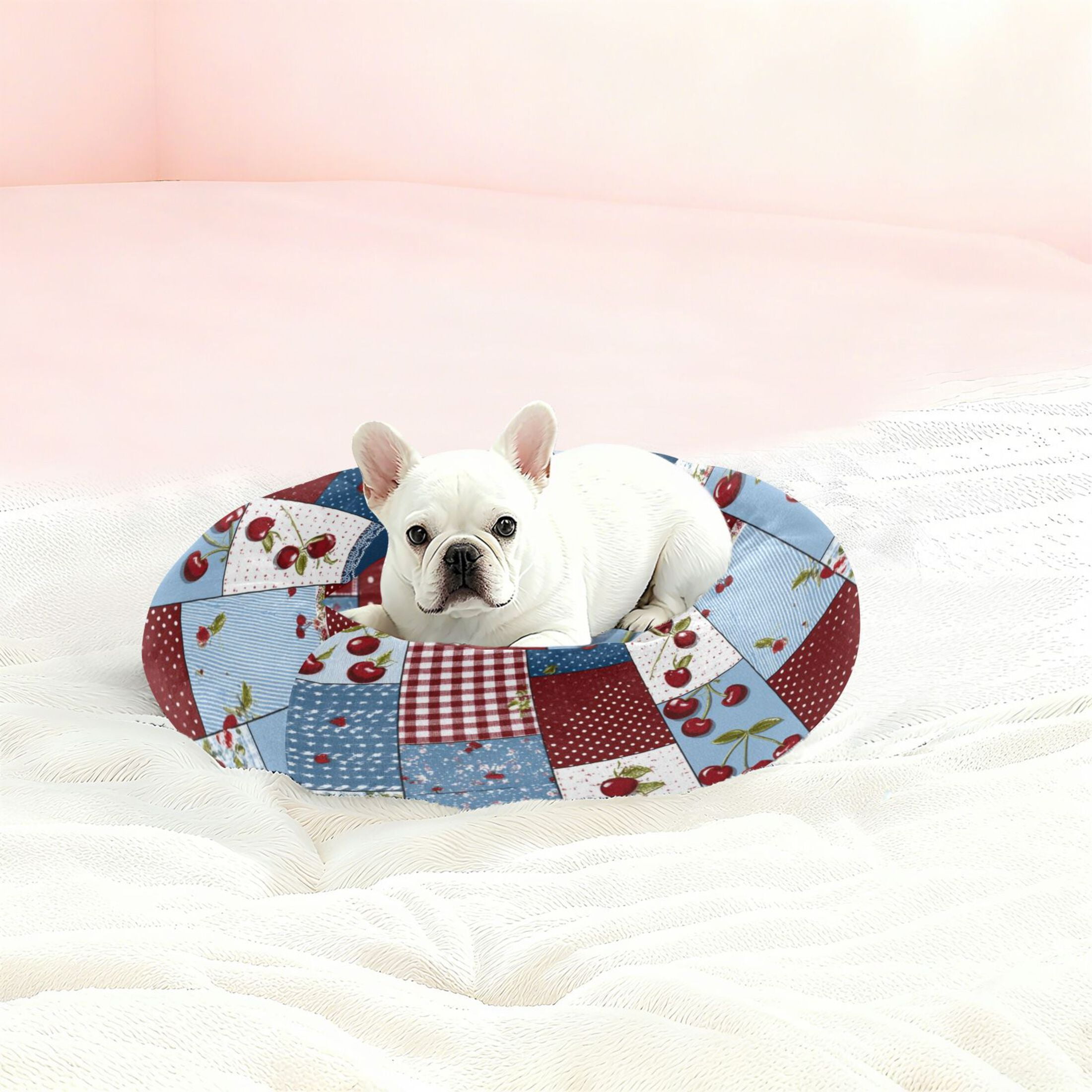 Iauyy Pet Couch Donut Cat Bed for Indoor Cats/Small Dogs Washable & Machine with Non-slip Bottom Calming Cat Furniture, Cherry Pattern (M)