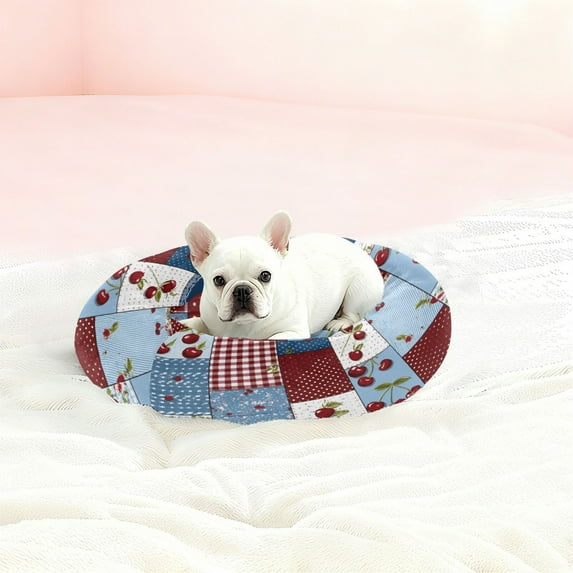 Iauyy Pet Couch Donut Cat Bed for Indoor Cats/Small Dogs Washable & Machine with Non-slip Bottom Calming Cat Furniture, Cherry Pattern (M)