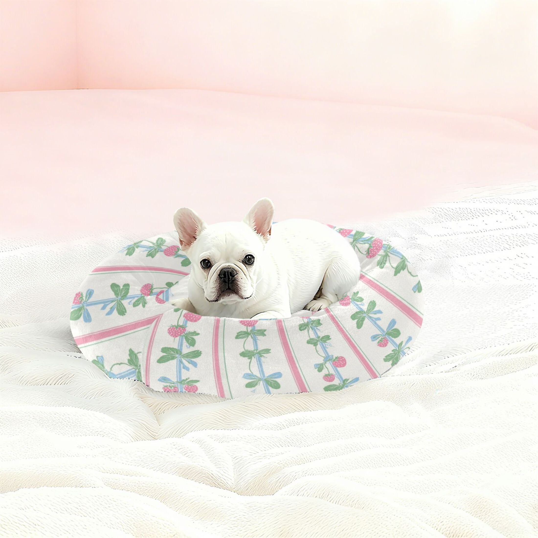 Iauyy Pet Couch Donut Cat Bed for Indoor Cats/Small Dogs Washable & Machine with Non-slip Bottom Calming Cat Furniture, Color Ribbon (M)