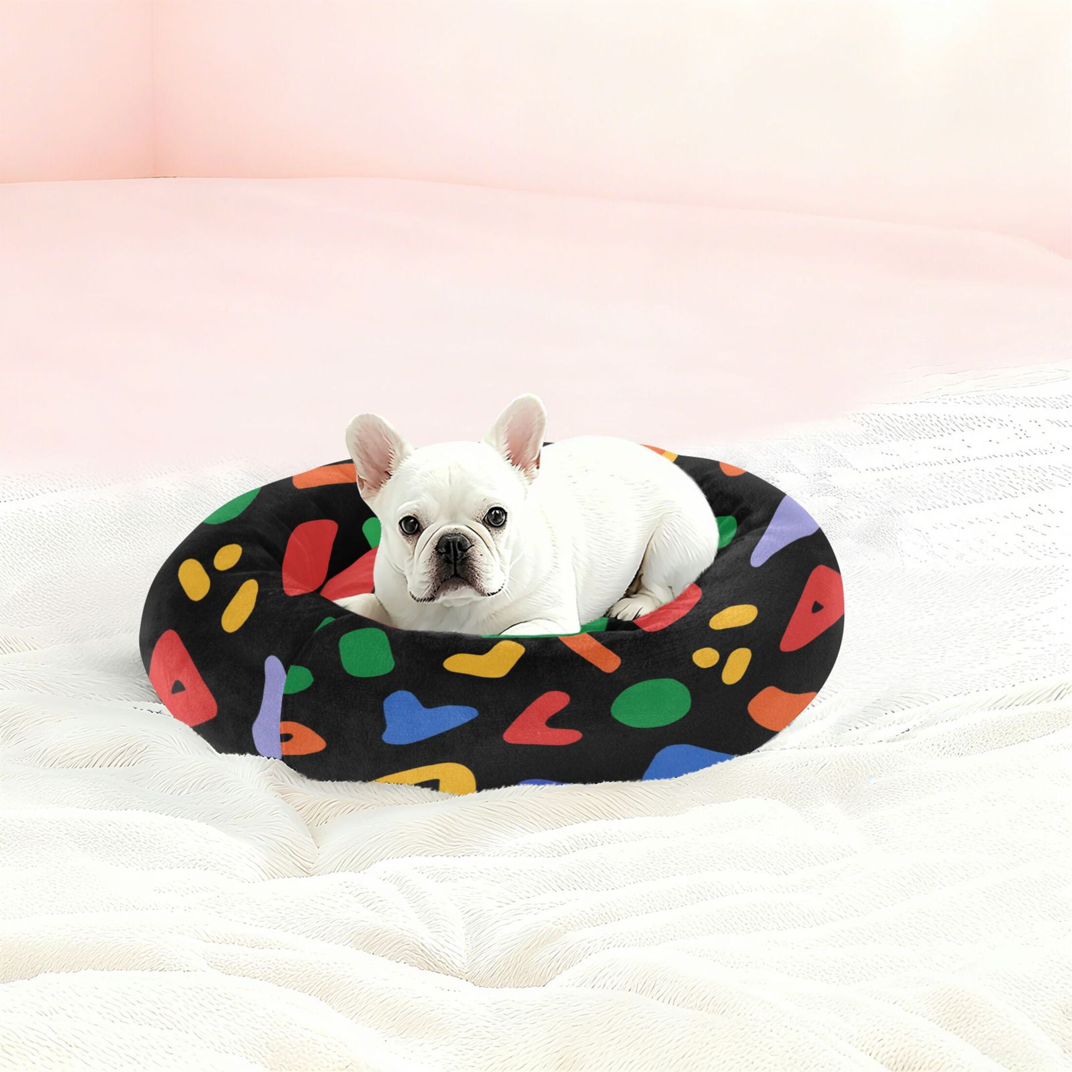 Iauyy Pet Couch Donut Cat Bed for Indoor Cats/Small Dogs Washable & Machine with Non-slip Bottom Calming Cat Furniture, Colorful Patterns (S)