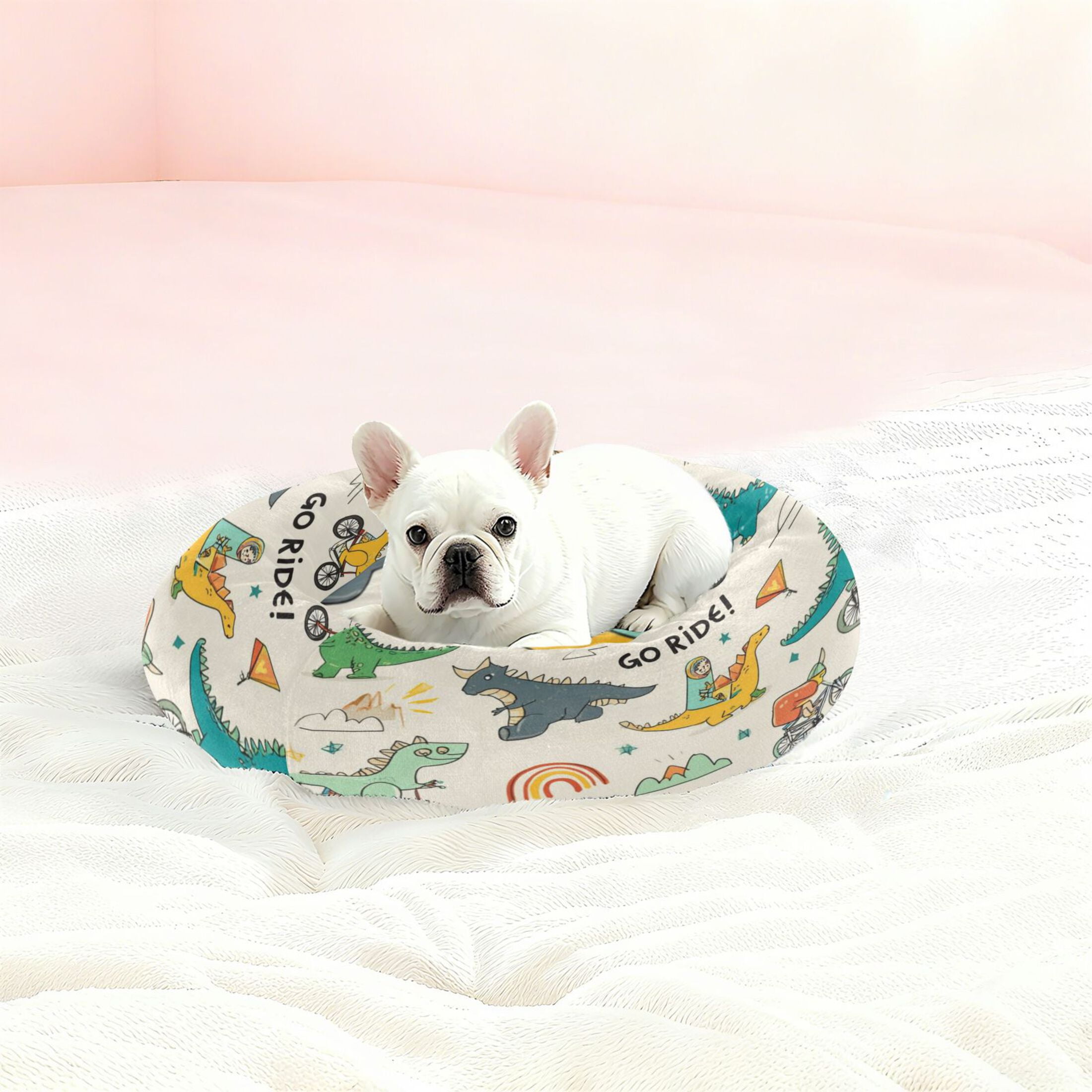 Iauyy Pet Couch Donut Cat Bed for Indoor Cats/Small Dogs Washable & Machine with Non-slip Bottom Calming Cat Furniture, Cute Little Dinosaur (M)