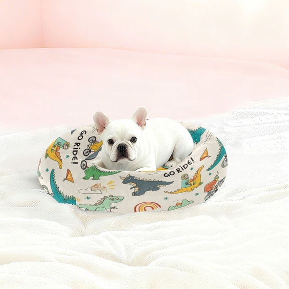 Iauyy Pet Couch Donut Cat Bed for Indoor Cats/Small Dogs Washable & Machine with Non-slip Bottom Calming Cat Furniture, Cute Little Dinosaur (XS)