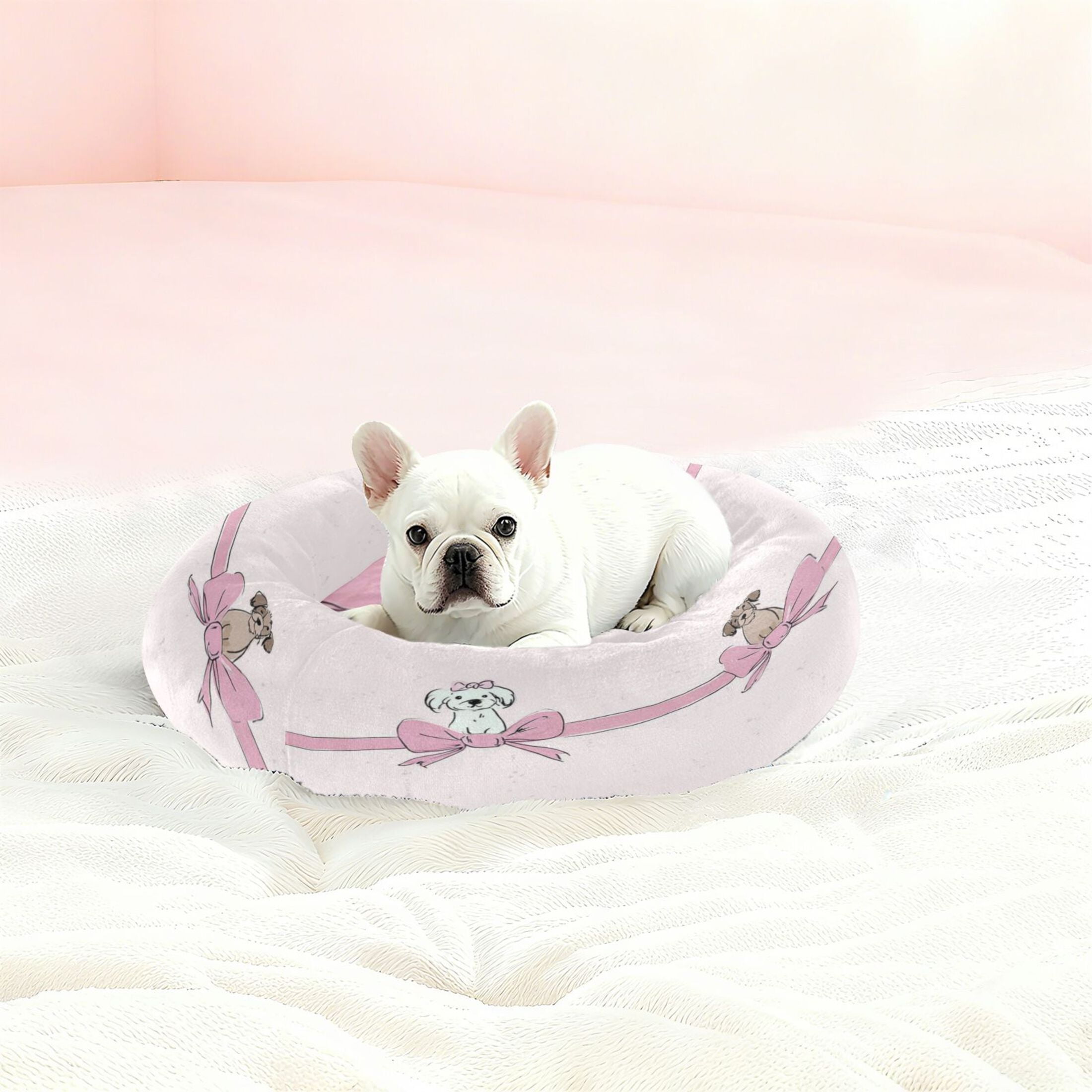 Iauyy Pet Couch Donut Cat Bed for Indoor Cats/Small Dogs Washable & Machine with Non-slip Bottom Calming Cat Furniture, Cute Little Dog (M)