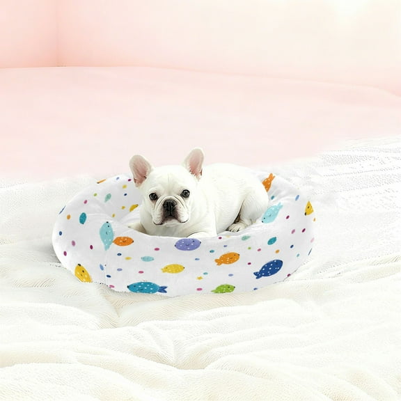 Iauyy Pet Couch Donut Cat Bed for Indoor Cats/Small Dogs Washable & Machine with Non-slip Bottom Calming Cat Furniture, Cute Little Fish (XS)