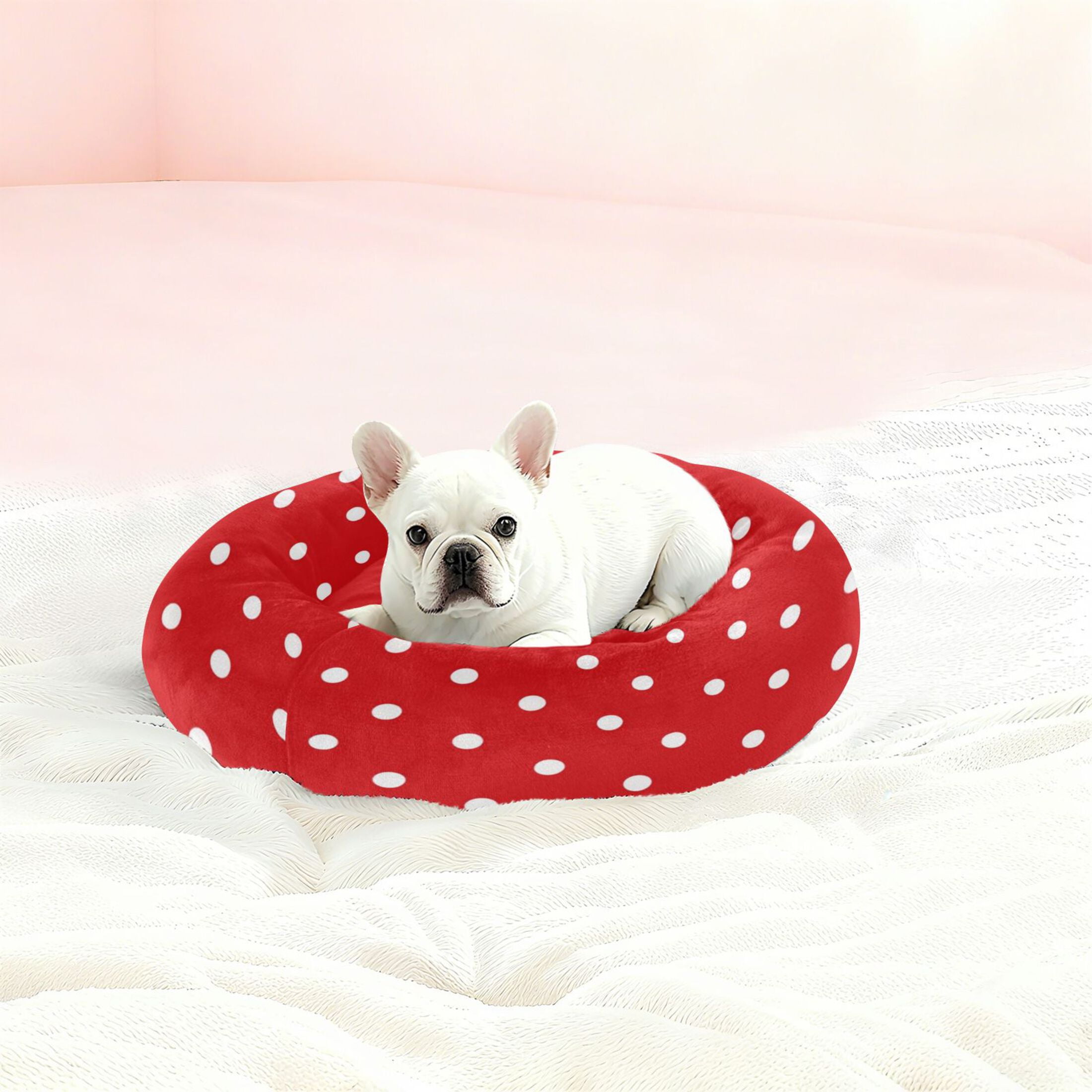 Iauyy Pet Couch Donut Cat Bed for Indoor Cats/Small Dogs Washable & Machine with Non-slip Bottom Calming Cat Furniture, Cute Polka Dots (M)
