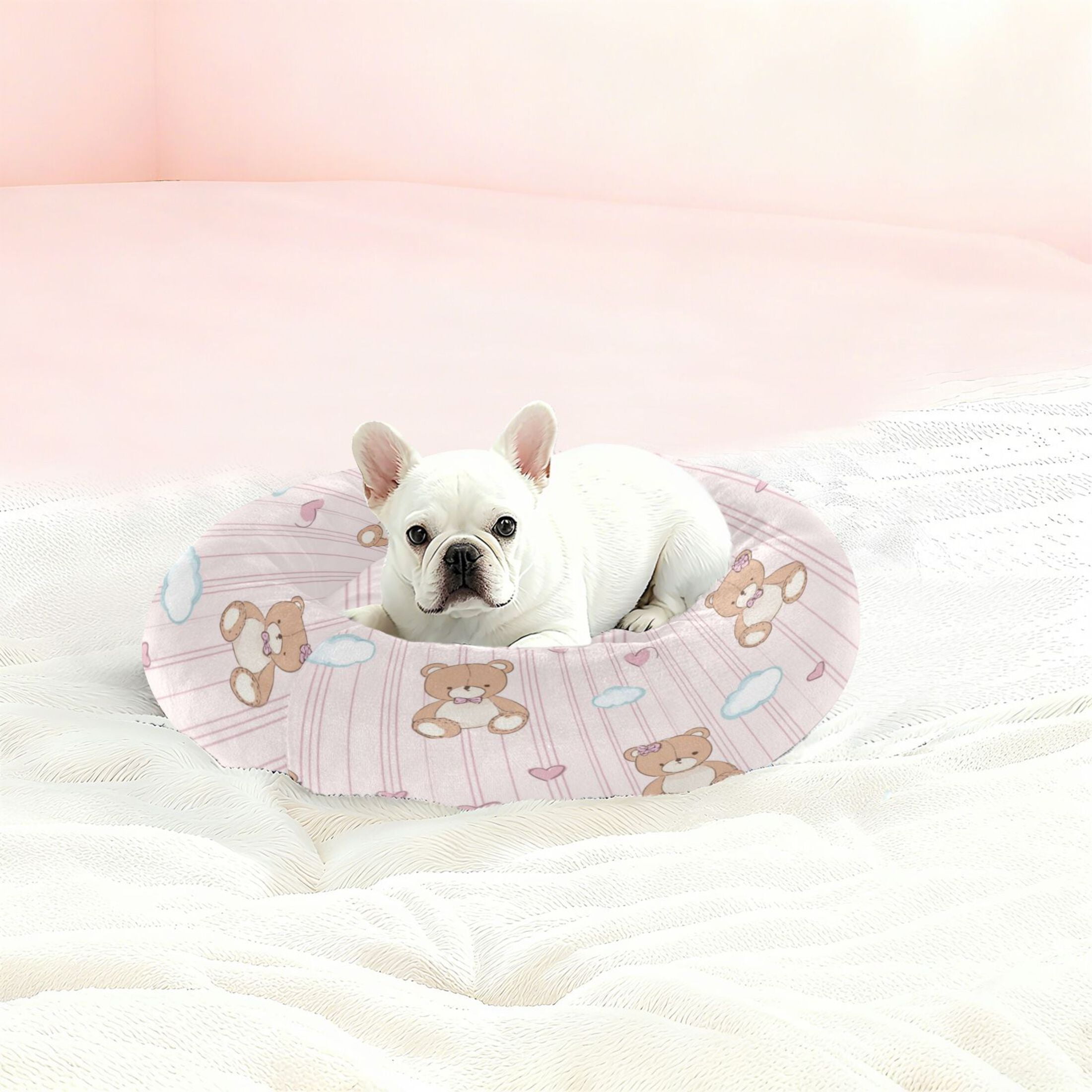 Iauyy Pet Couch Donut Cat Bed for Indoor Cats/Small Dogs Washable & Machine with Non-slip Bottom Calming Cat Furniture, Cute Teddy Bear (XS)