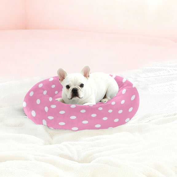 Iauyy Pet Couch Donut Cat Bed for Indoor Cats/Small Dogs Washable & Machine with Non-slip Bottom Calming Cat Furniture, Dot Fabric (M)