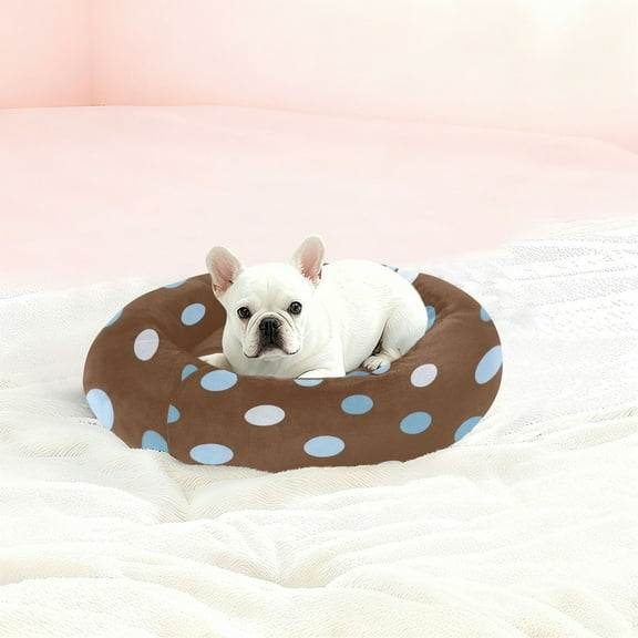 Iauyy Pet Couch Donut Cat Bed for Indoor Cats/Small Dogs Washable & Machine with Non-slip Bottom Calming Cat Furniture, Dot-shaped Brown (M)