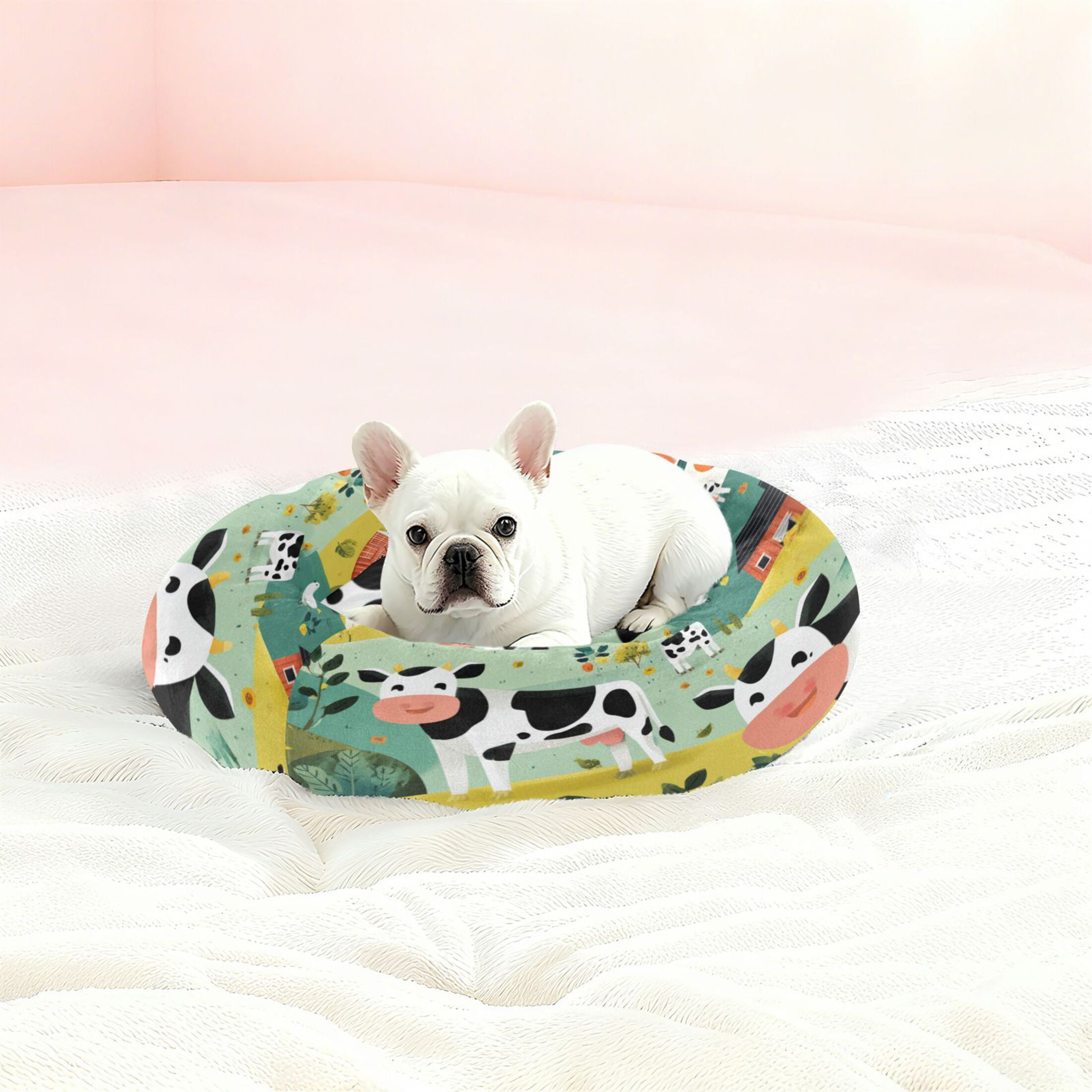 Iauyy Pet Couch Donut Cat Bed for Indoor Cats/Small Dogs Washable & Machine with Non-slip Bottom Calming Cat Furniture, Farm with Tractors (M)