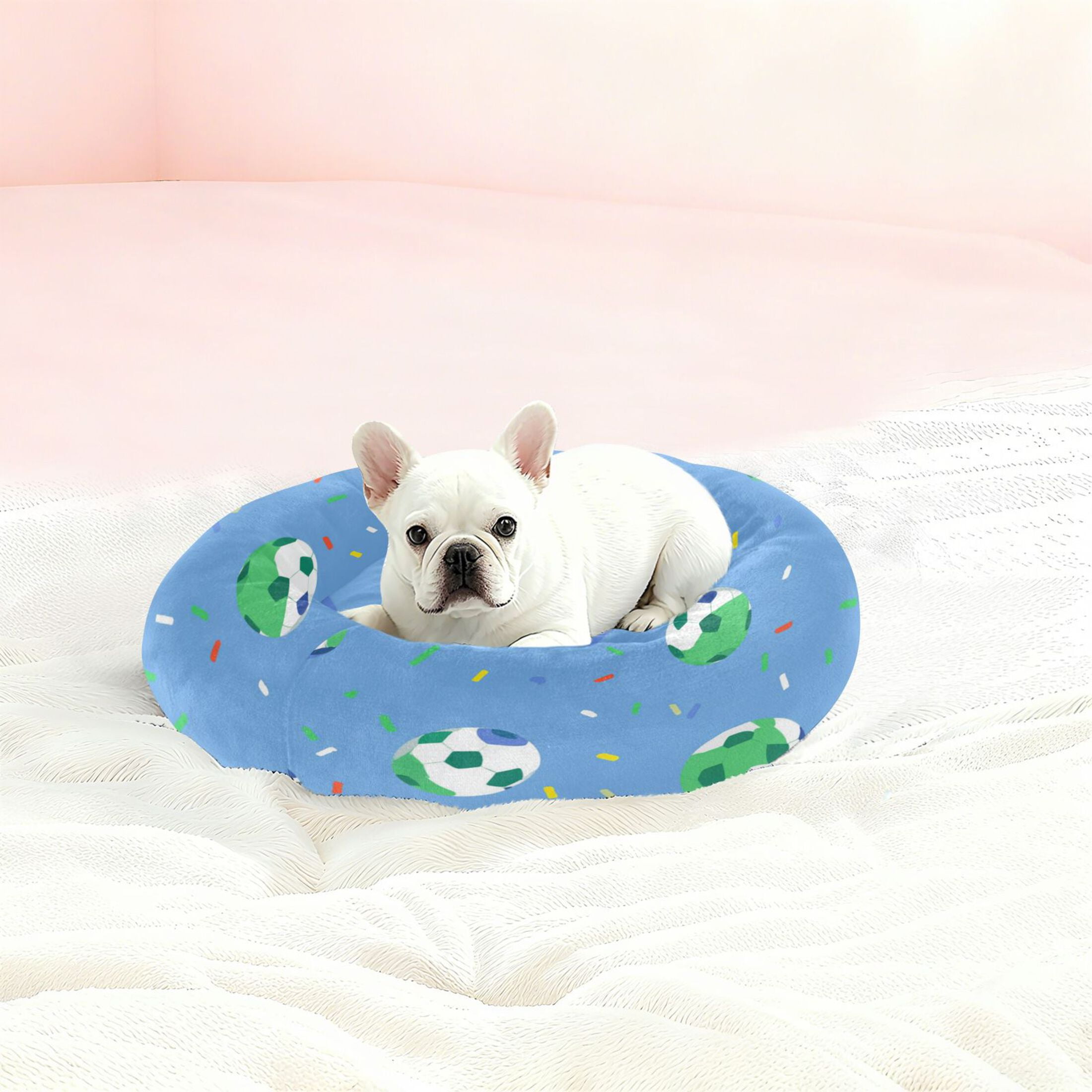 Iauyy Pet Couch Donut Cat Bed for Indoor Cats/Small Dogs Washable & Machine with Non-slip Bottom Calming Cat Furniture, Football Illustration (M)
