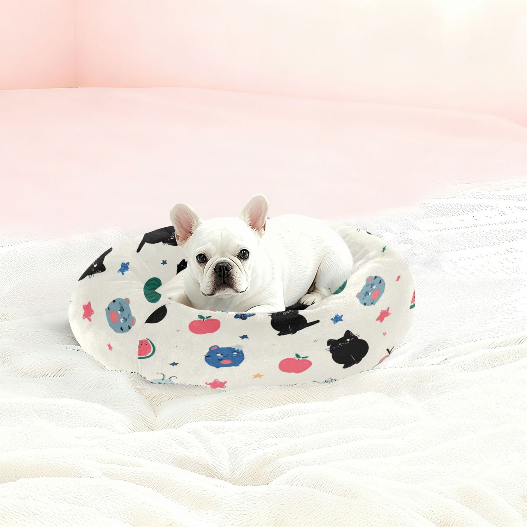 Iauyy Pet Couch Donut Cat Bed for Indoor Cats/Small Dogs Washable & Machine with Non-slip Bottom Calming Cat Furniture, Fresh Butterfly (XS)