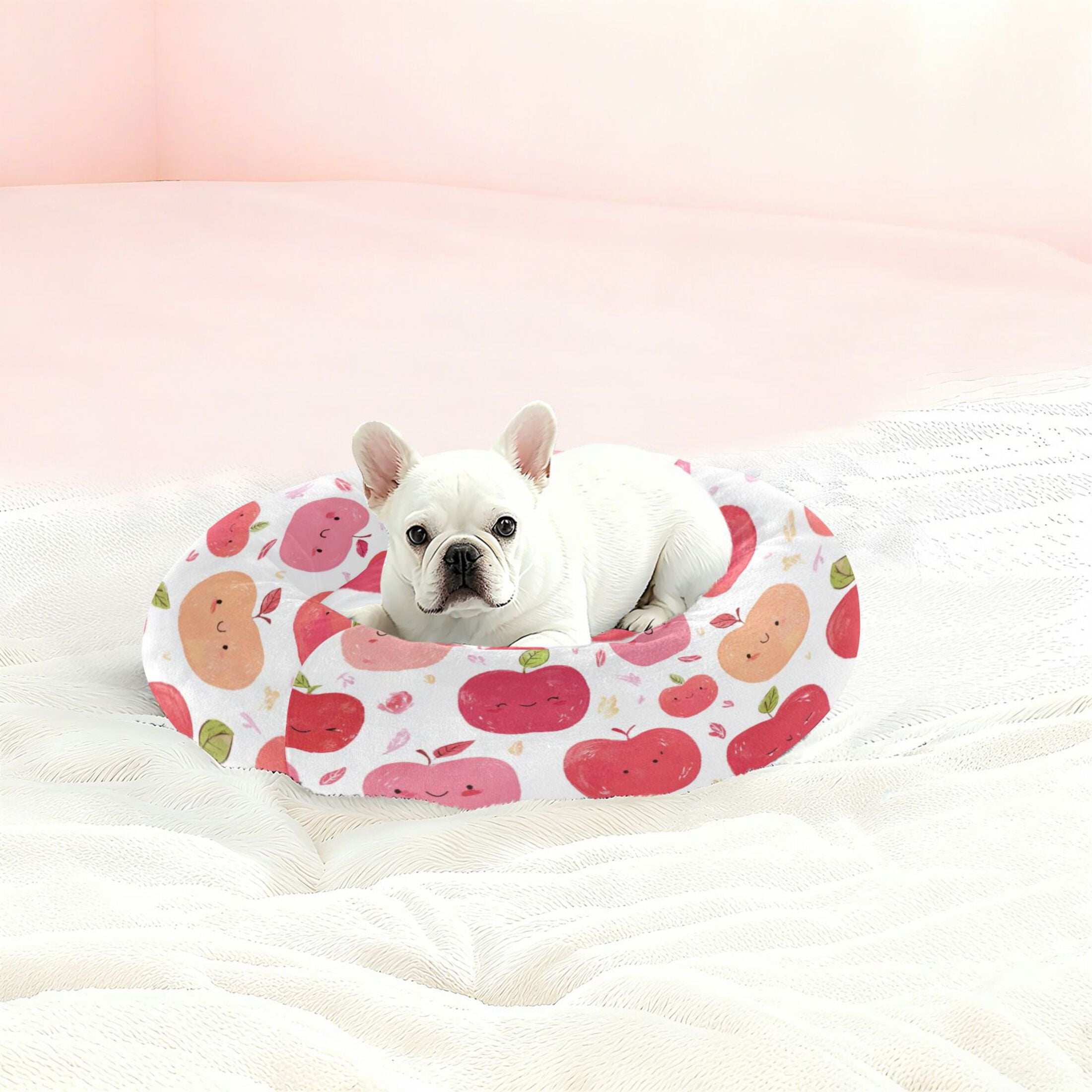 Iauyy Pet Couch Donut Cat Bed for Indoor Cats/Small Dogs Washable & Machine with Non-slip Bottom Calming Cat Furniture, Fruit Decoration (M)