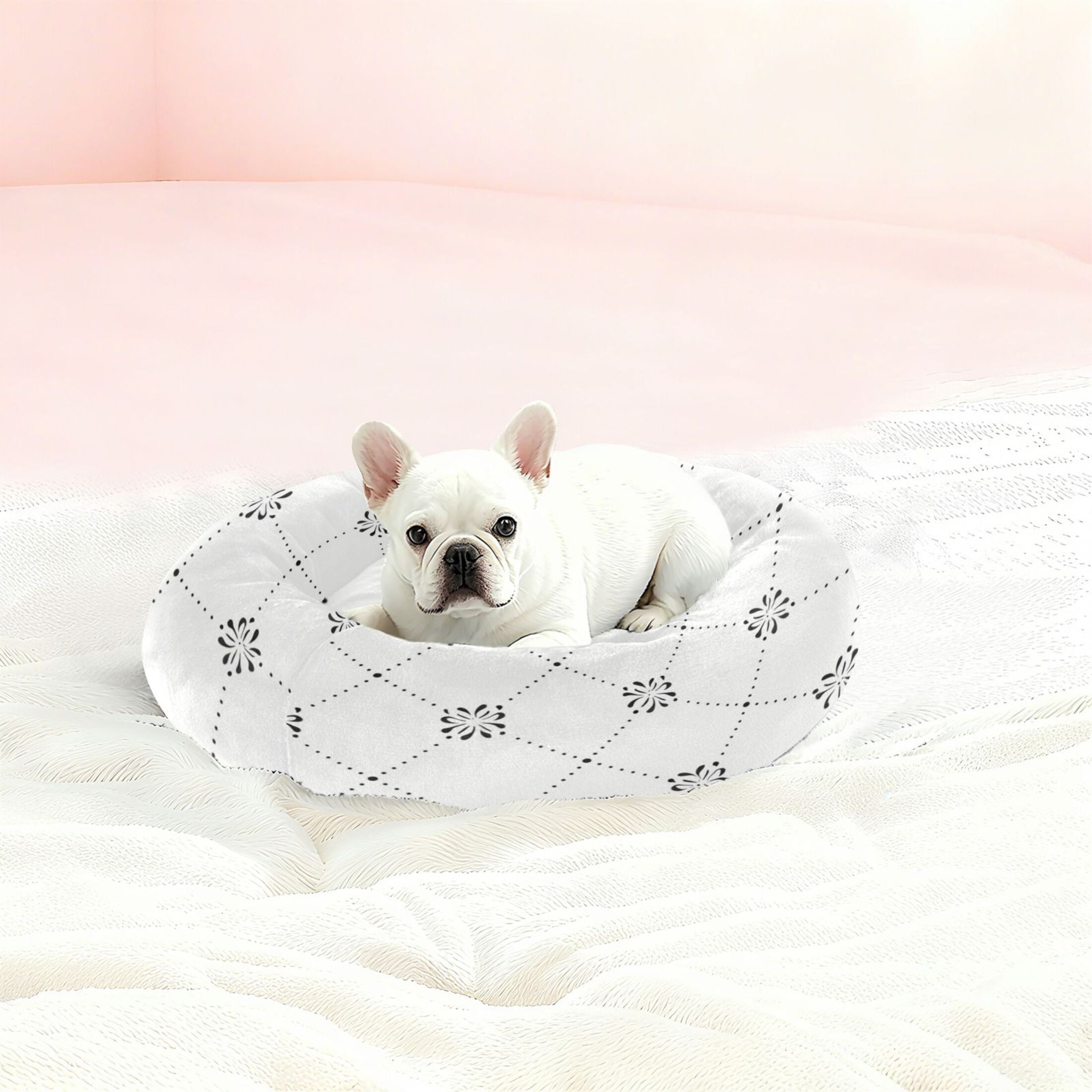 Iauyy Pet Couch Donut Cat Bed for Indoor Cats/Small Dogs Washable & Machine with Non-slip Bottom Calming Cat Furniture, Graceful Flowers (M)