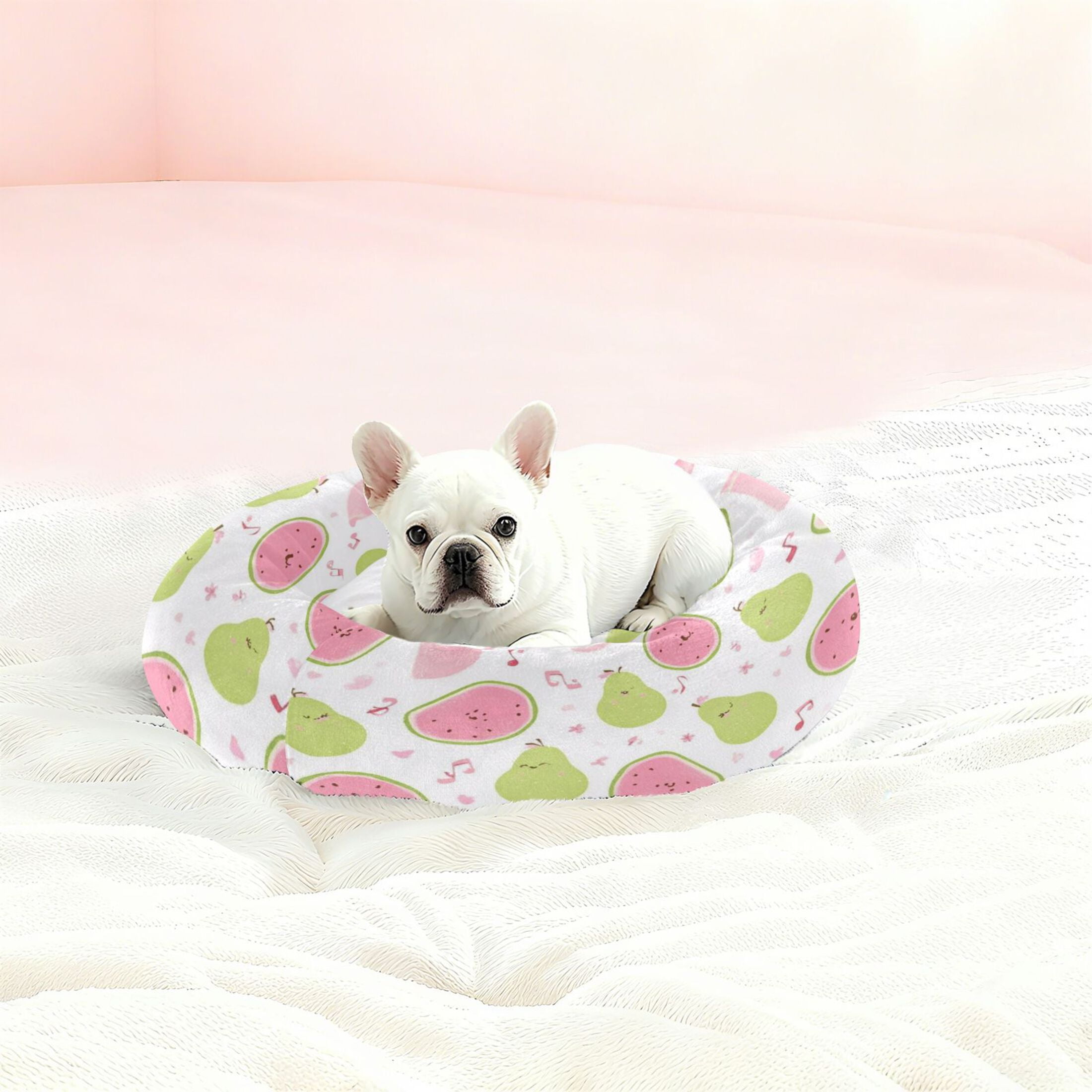 Iauyy Pet Couch Donut Cat Bed for Indoor Cats/Small Dogs Washable & Machine with Non-slip Bottom Calming Cat Furniture, Green Pear Pattern (M)