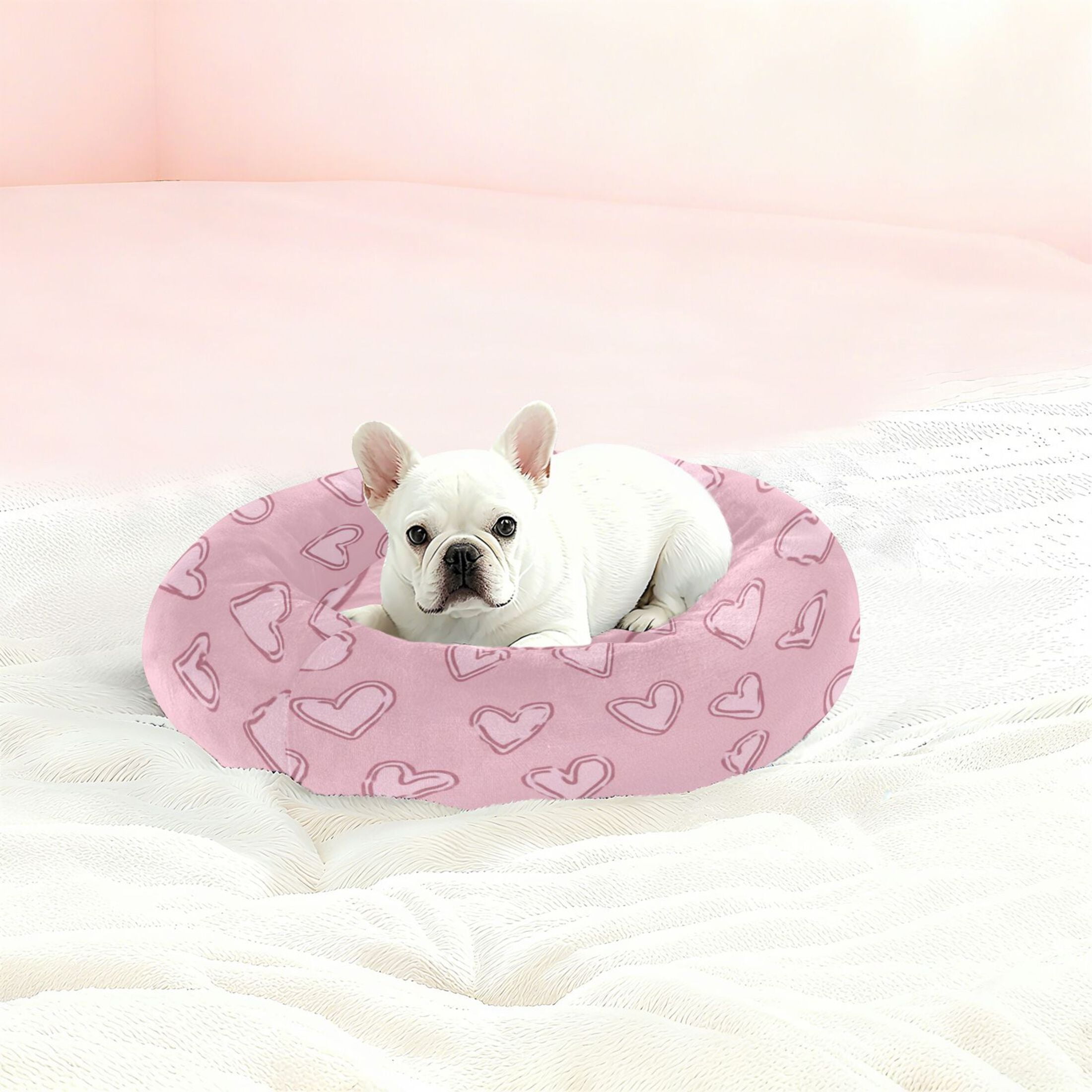 Iauyy Pet Couch Donut Cat Bed for Indoor Cats/Small Dogs Washable & Machine with Non-slip Bottom Calming Cat Furniture, Heart-shaped Lines (M)