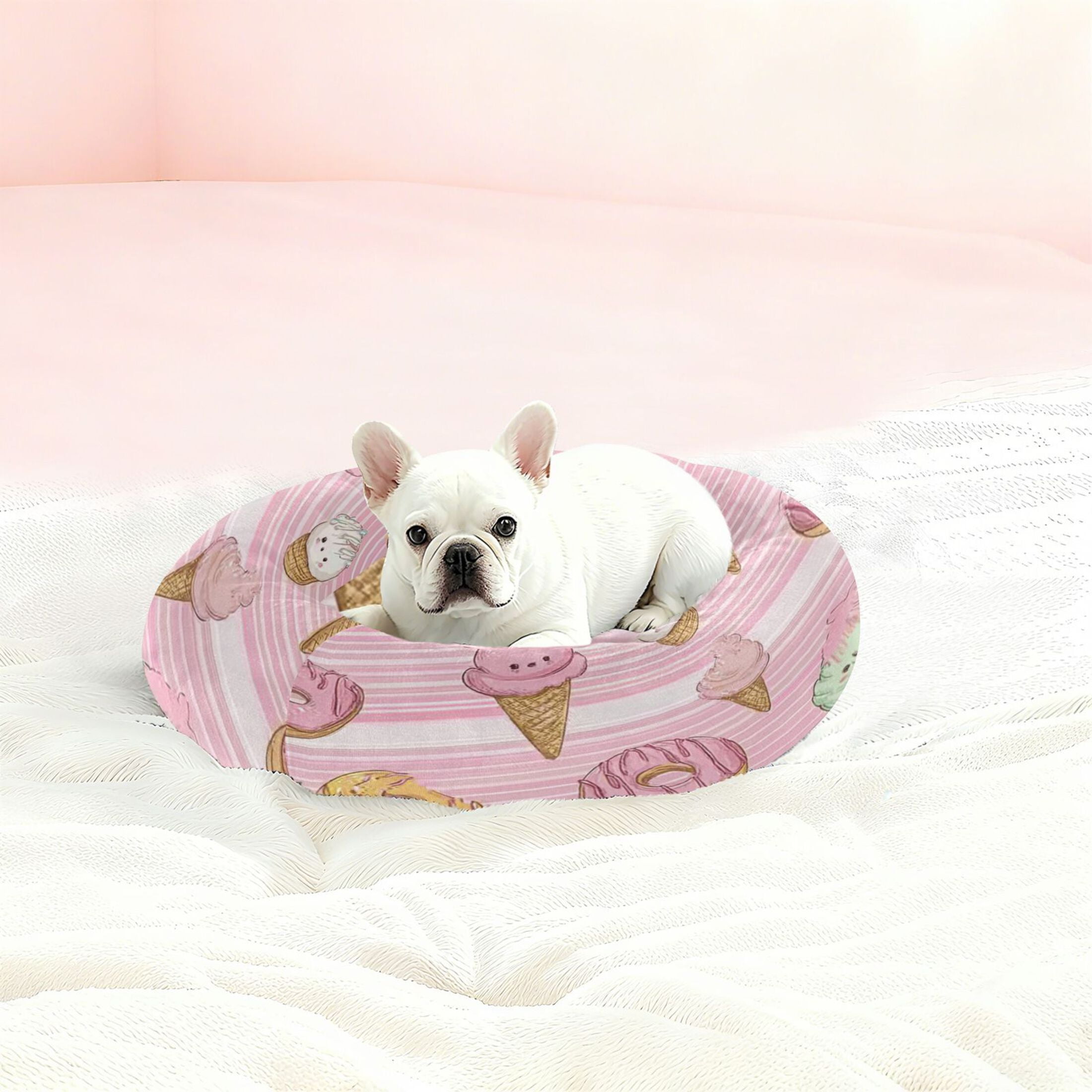 Iauyy Pet Couch Donut Cat Bed for Indoor Cats/Small Dogs Washable & Machine with Non-slip Bottom Calming Cat Furniture, Ice Cream (M)
