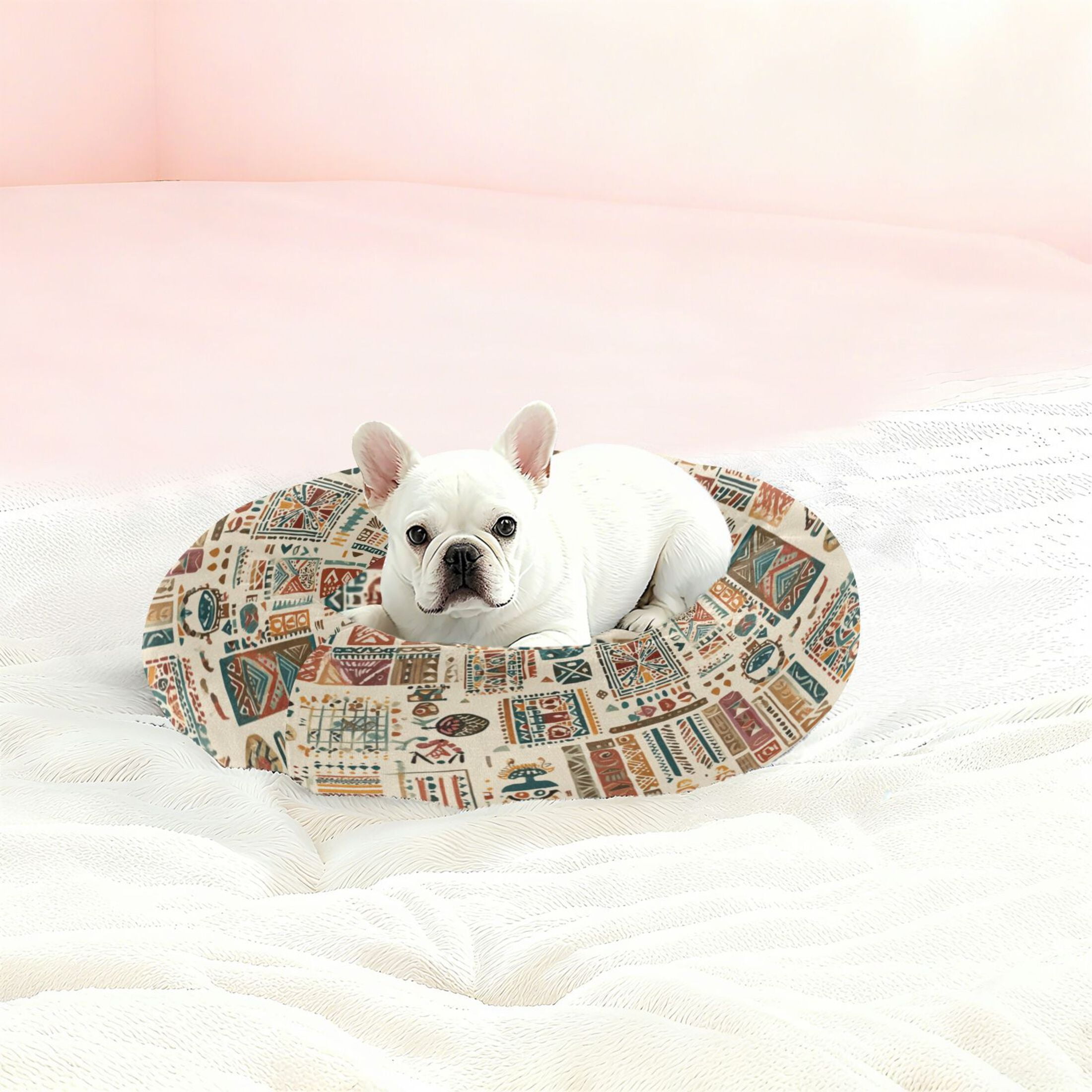 Iauyy Pet Couch Donut Cat Bed for Indoor Cats/Small Dogs Washable & Machine with Non-slip Bottom Calming Cat Furniture, Illustrated Poster (M)