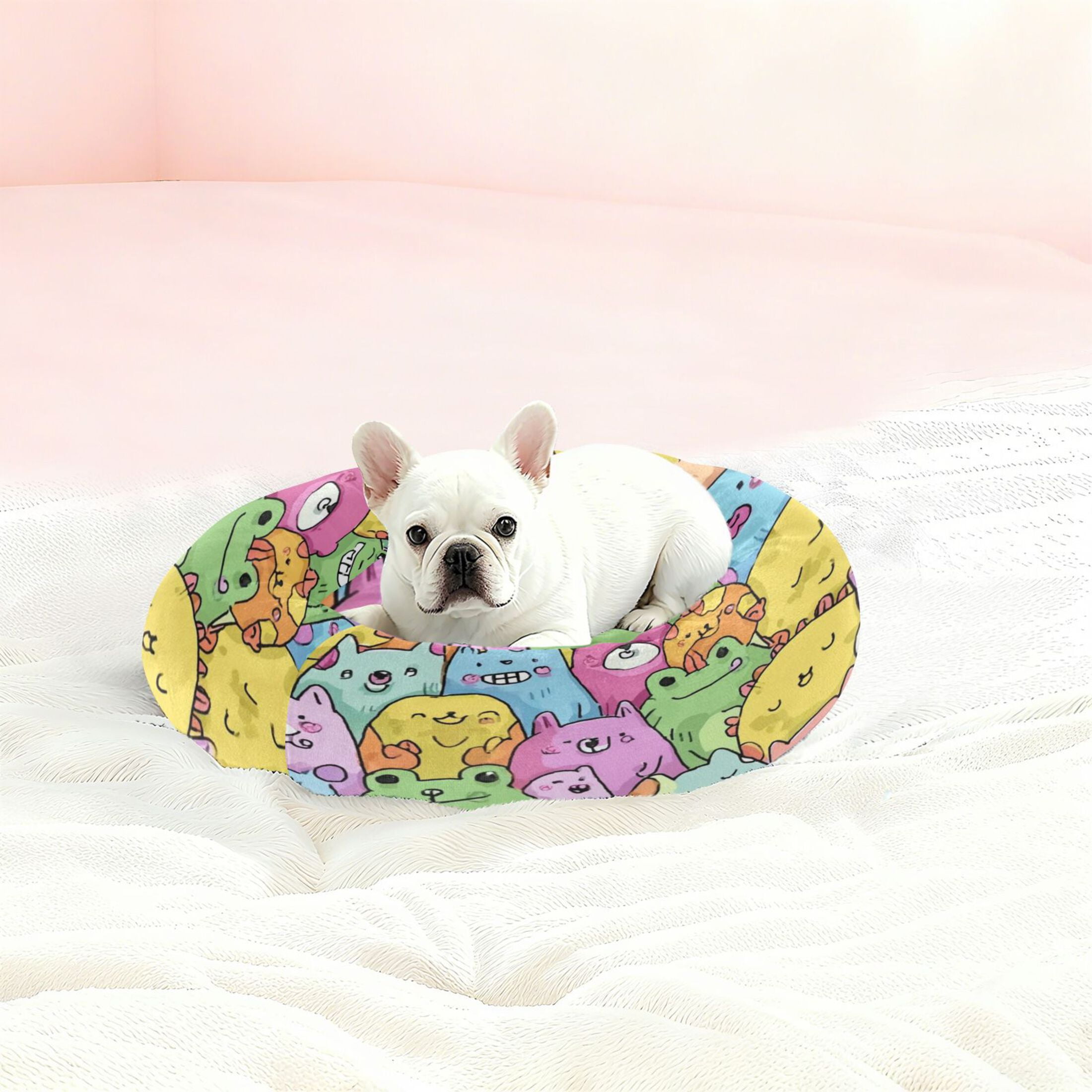 Iauyy Pet Couch Donut Cat Bed for Indoor Cats/Small Dogs Washable & Machine with Non-slip Bottom Calming Cat Furniture, Interesting (S)