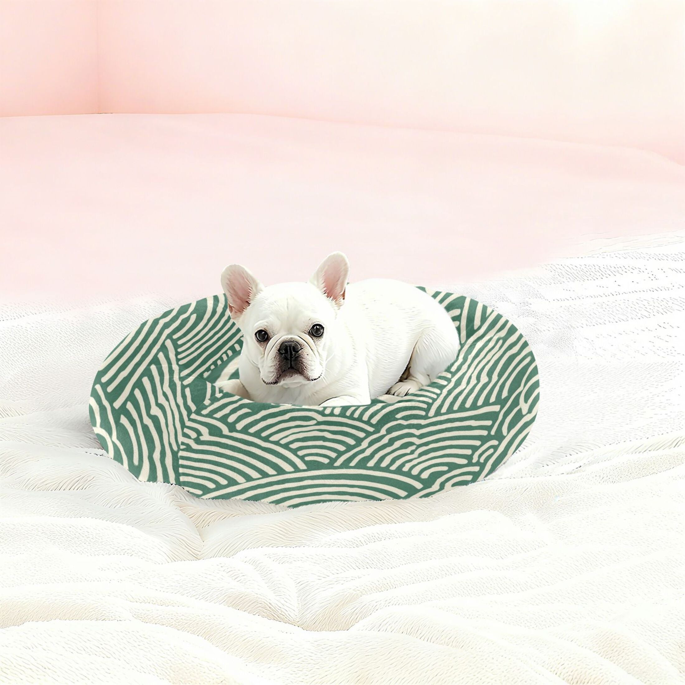 Iauyy Pet Couch Donut Cat Bed for Indoor Cats/Small Dogs Washable & Machine with Non-slip Bottom Calming Cat Furniture, Japanese Wave Pattern (M)