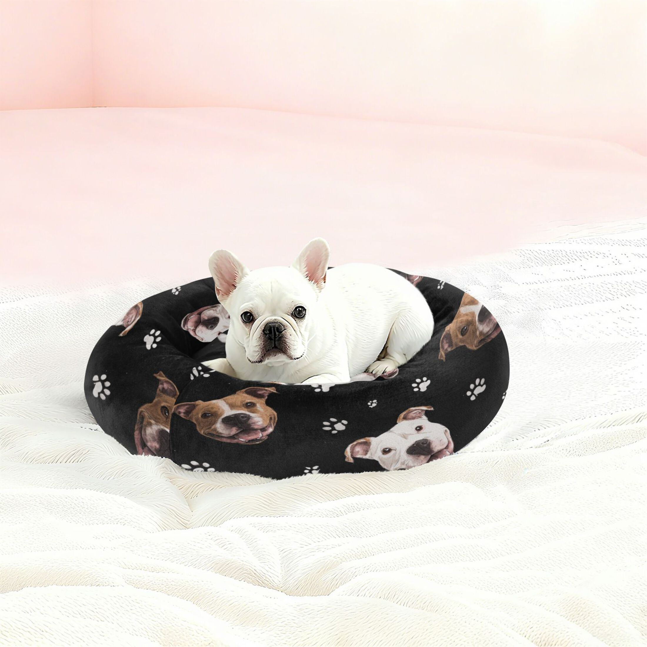 Iauyy Pet Couch Donut Cat Bed for Indoor Cats/Small Dogs Washable & Machine with Non-slip Bottom Calming Cat Furniture, Laugh Out Loud (M)