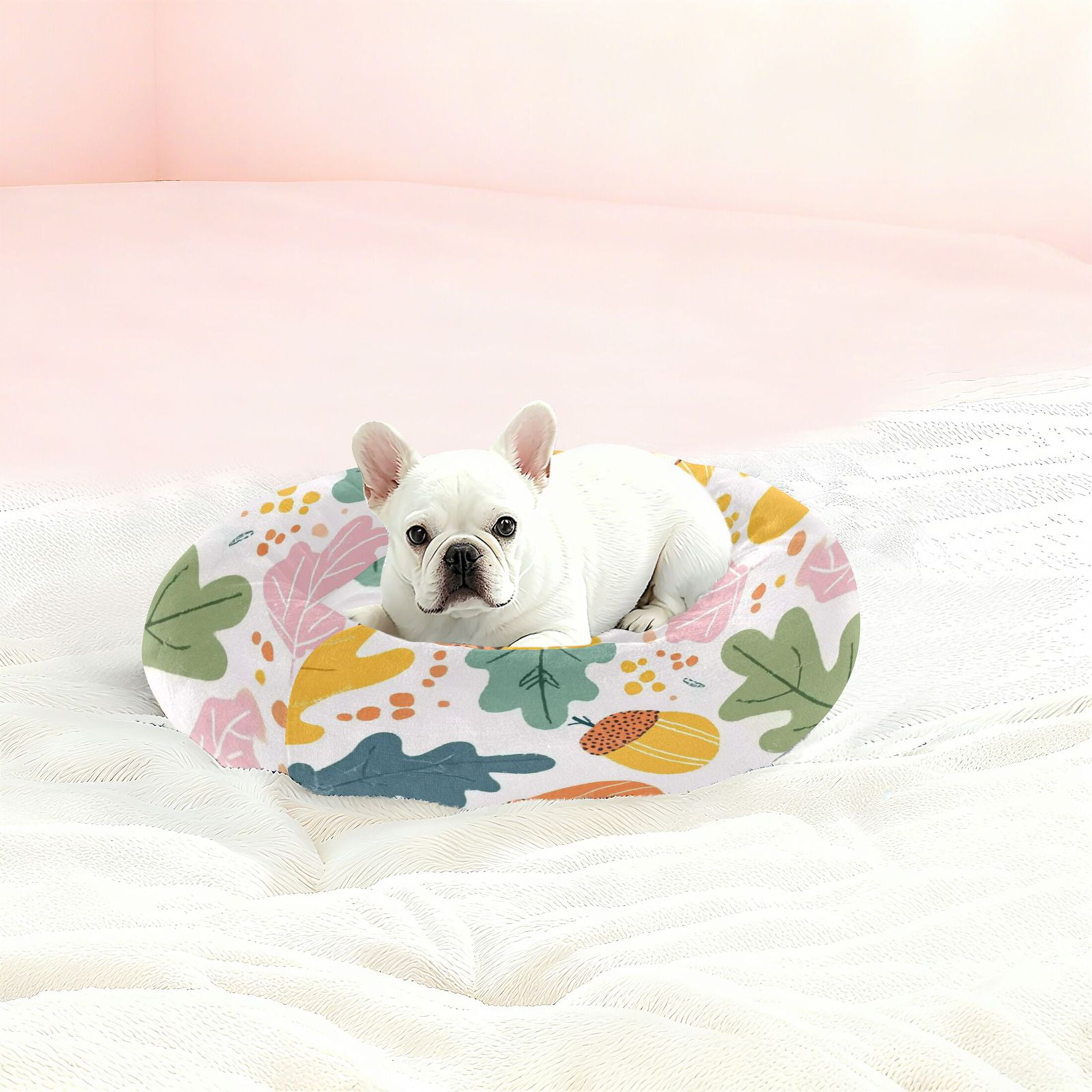 Iauyy Pet Couch Donut Cat Bed for Indoor Cats/Small Dogs Washable & Machine with Non-slip Bottom Calming Cat Furniture, Leaves and Acorns (M)