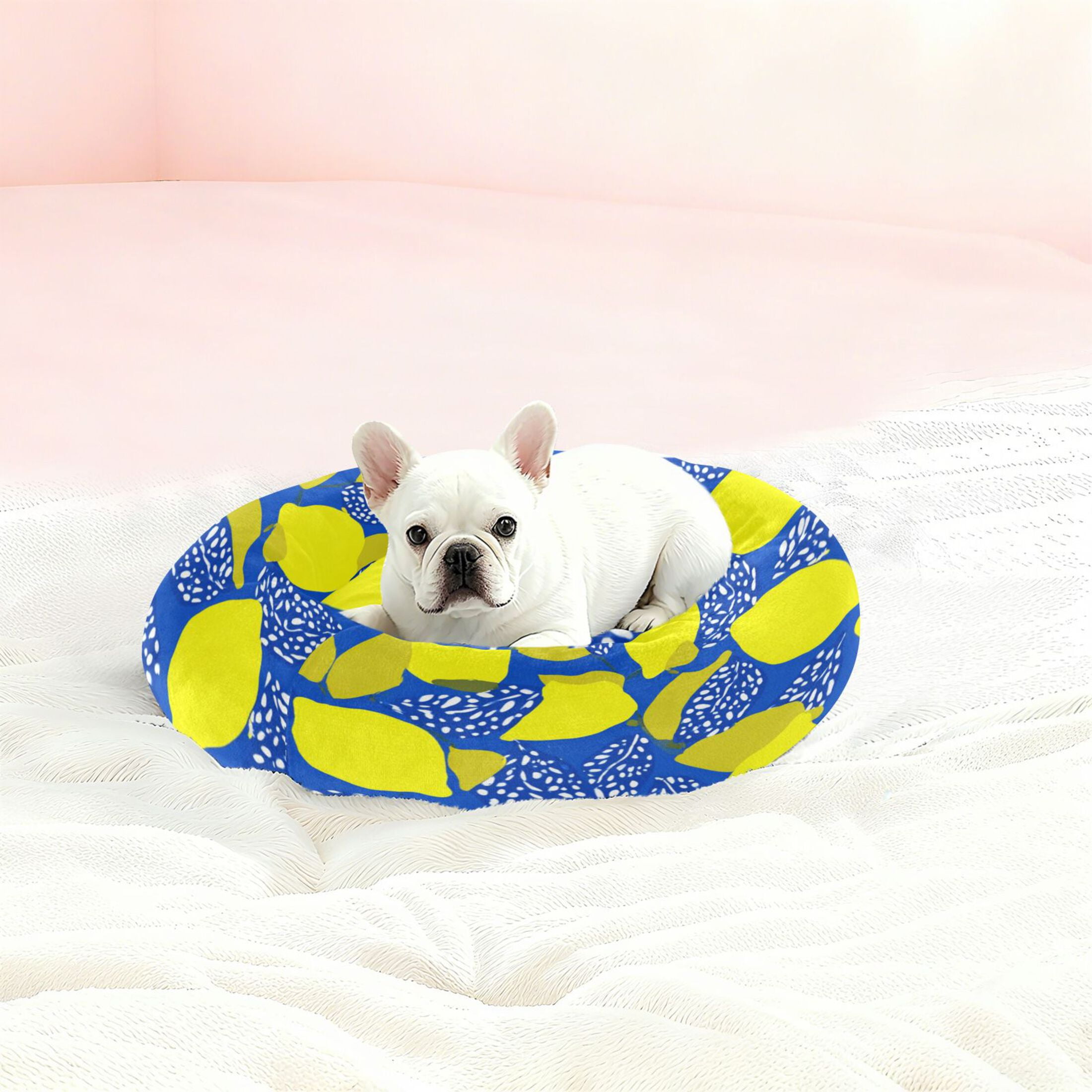 Iauyy Pet Couch Donut Cat Bed for Indoor Cats/Small Dogs Washable & Machine with Non-slip Bottom Calming Cat Furniture, Lemon Leaves (M)