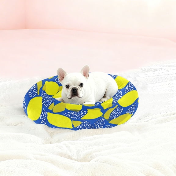 Iauyy Pet Couch Donut Cat Bed for Indoor Cats/Small Dogs Washable & Machine with Non-slip Bottom Calming Cat Furniture, Lemon Leaves (S)