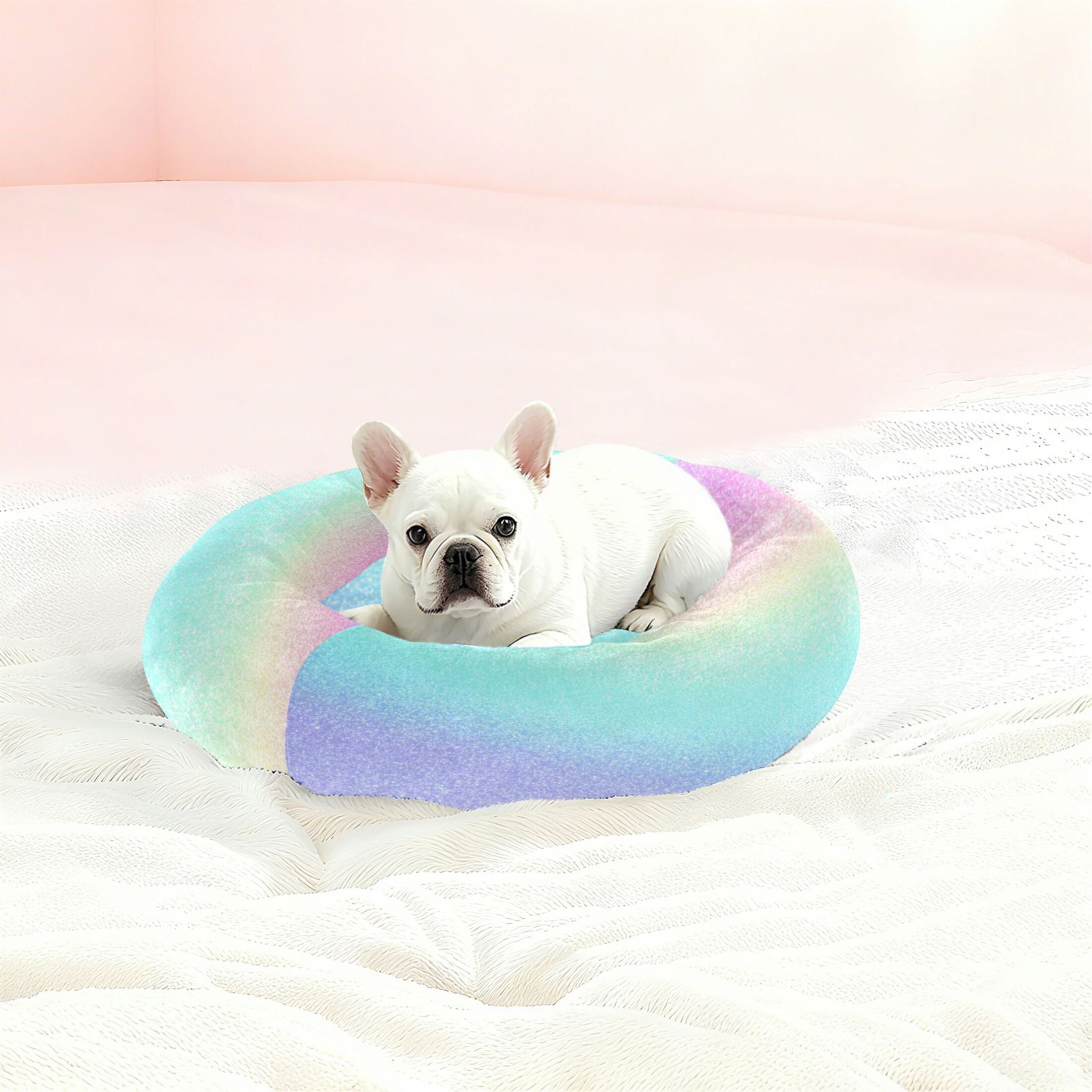 Iauyy Pet Couch Donut Cat Bed for Indoor Cats/Small Dogs Washable & Machine with Non-slip Bottom Calming Cat Furniture, Light Background (XS)