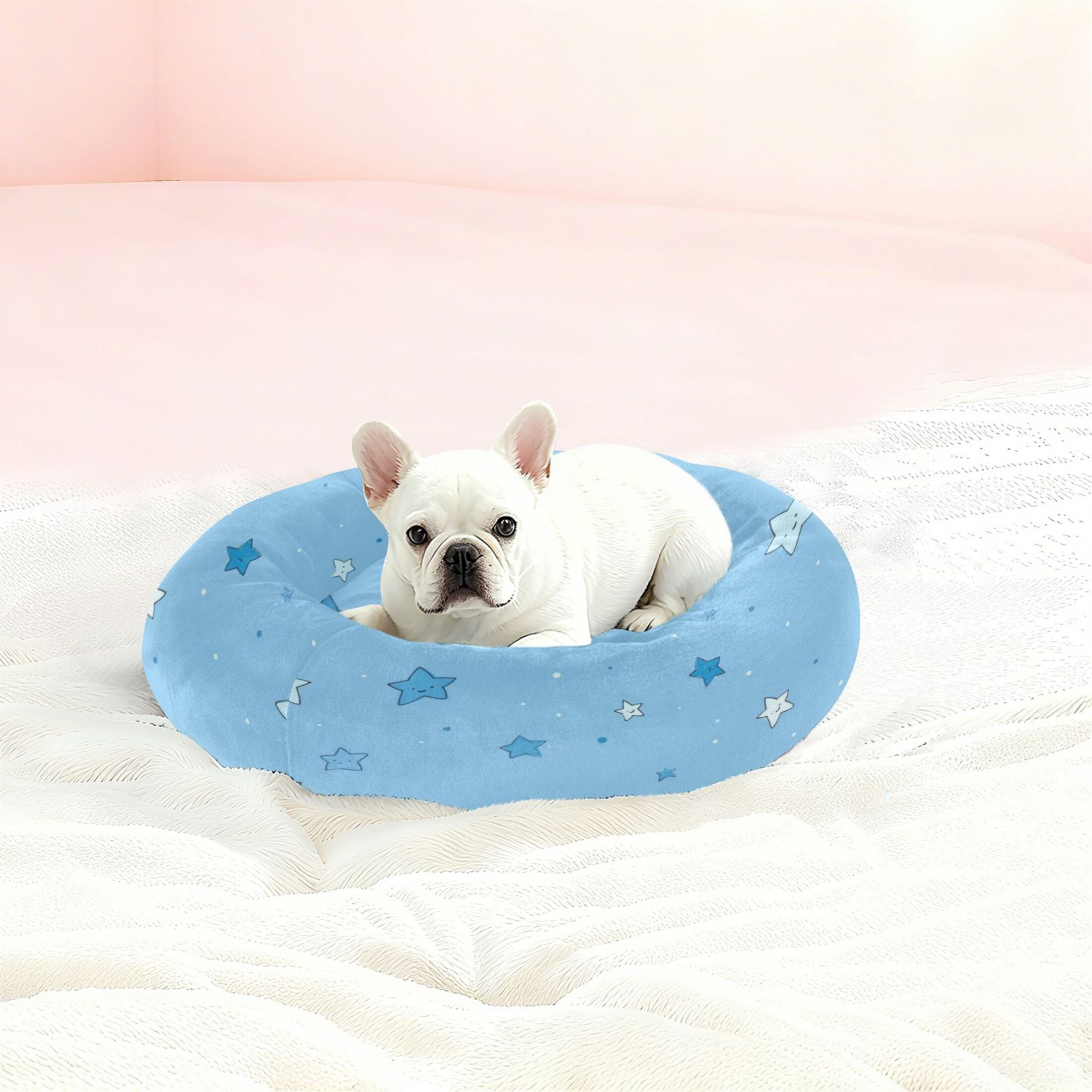 Iauyy Pet Couch Donut Cat Bed for Indoor Cats/Small Dogs Washable & Machine with Non-slip Bottom Calming Cat Furniture, Light Blue Background (M)