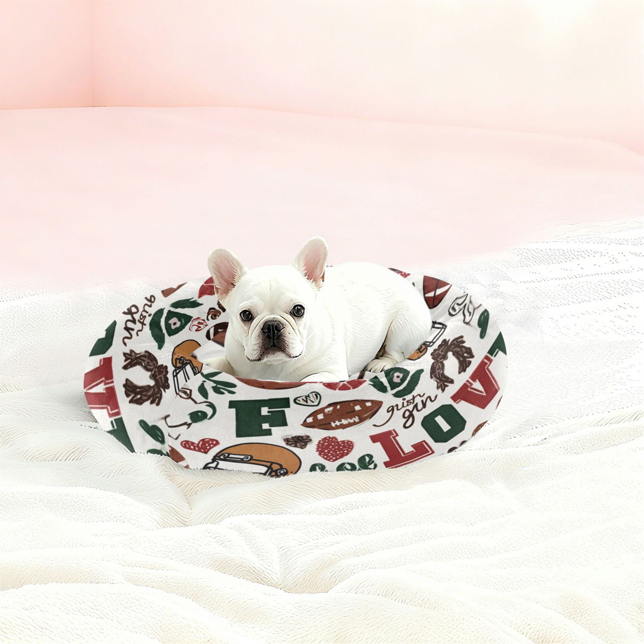 Iauyy Pet Couch Donut Cat Bed for Indoor Cats/Small Dogs Washable & Machine with Non-slip Bottom Calming Cat Furniture, Love Sports (M)