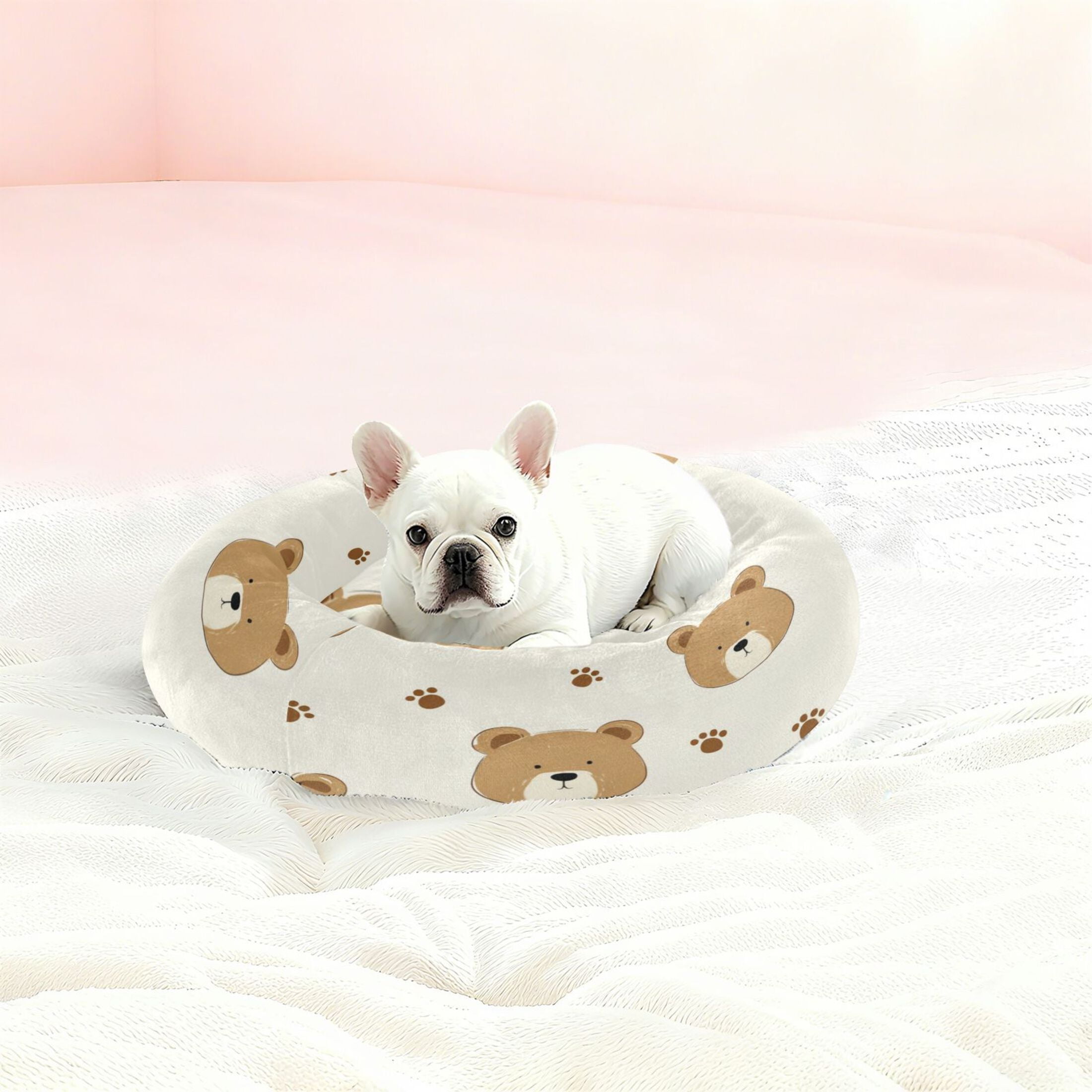 Iauyy Pet Couch Donut Cat Bed for Indoor Cats/Small Dogs Washable & Machine with Non-slip Bottom Calming Cat Furniture, Many Bear (S)
