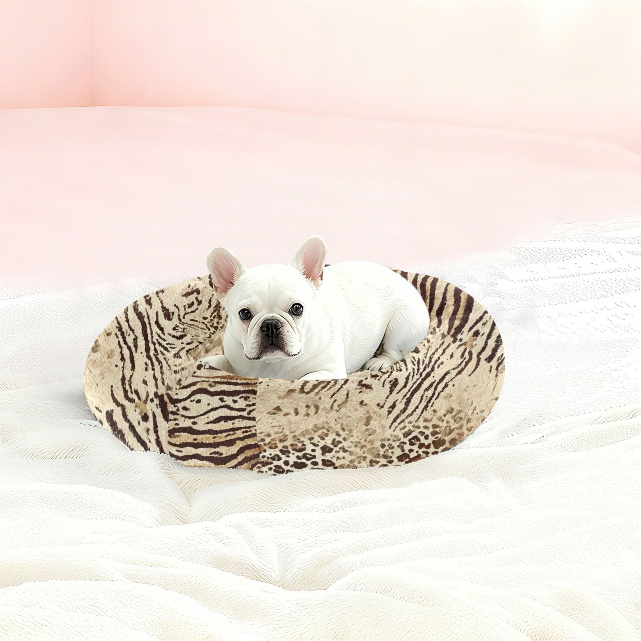 Iauyy Pet Couch Donut Cat Bed for Indoor Cats/Small Dogs Washable & Machine with Non-slip Bottom Calming Cat Furniture, Natural Colors (M)