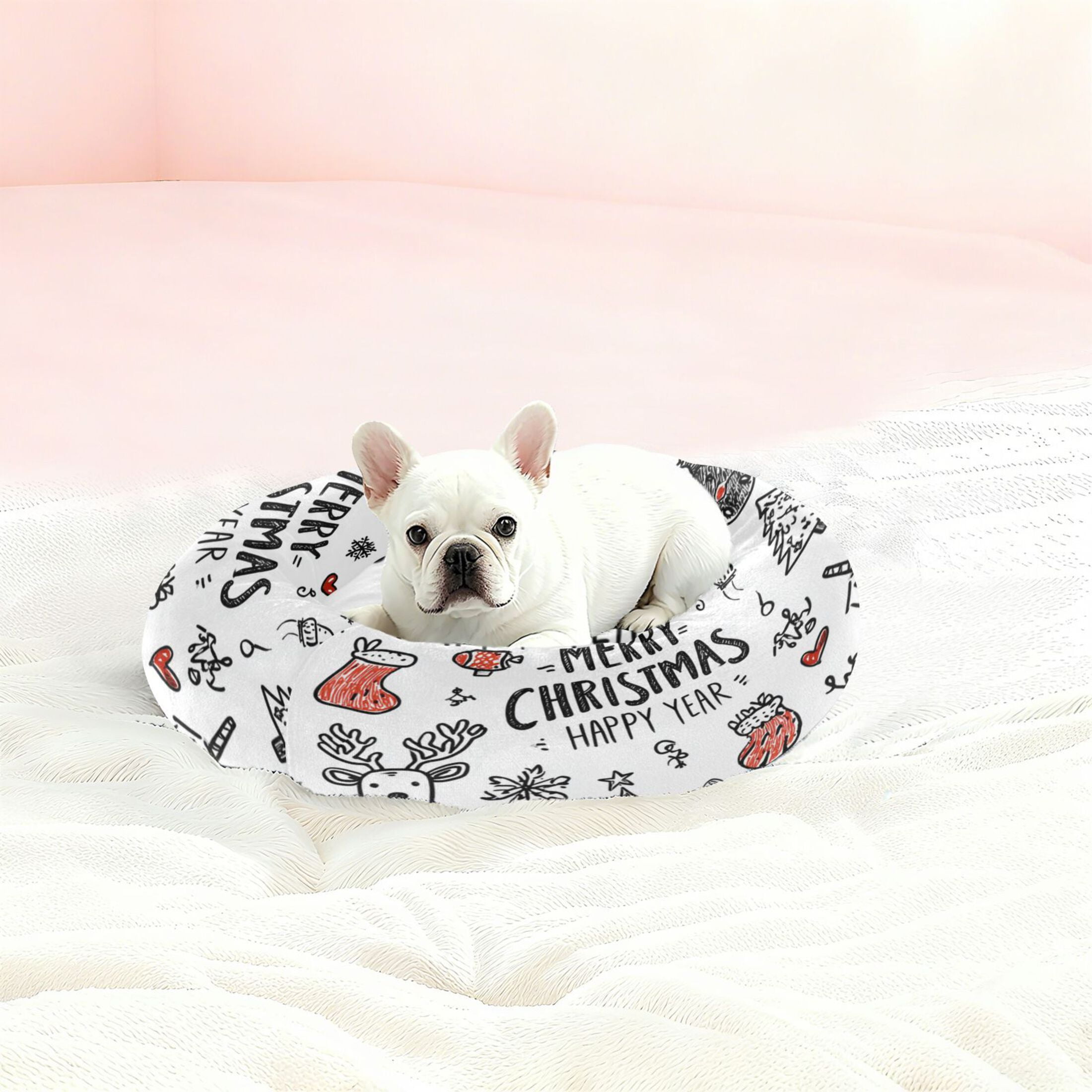 Iauyy Pet Couch Donut Cat Bed for Indoor Cats/Small Dogs Washable & Machine with Non-slip Bottom Calming Cat Furniture, New Year's Greeting Icon (M)
